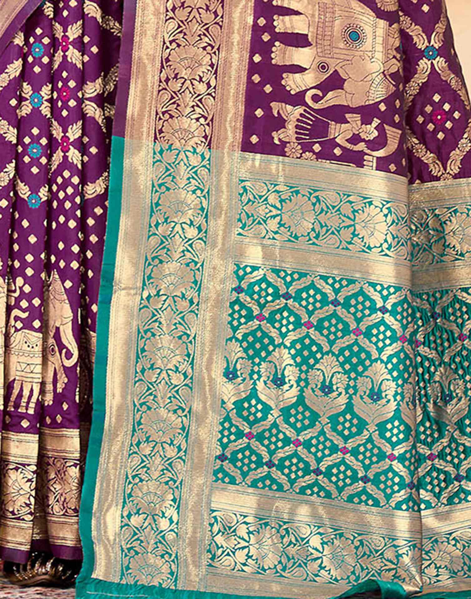 Dark Purple Silk Woven Banarasi Saree