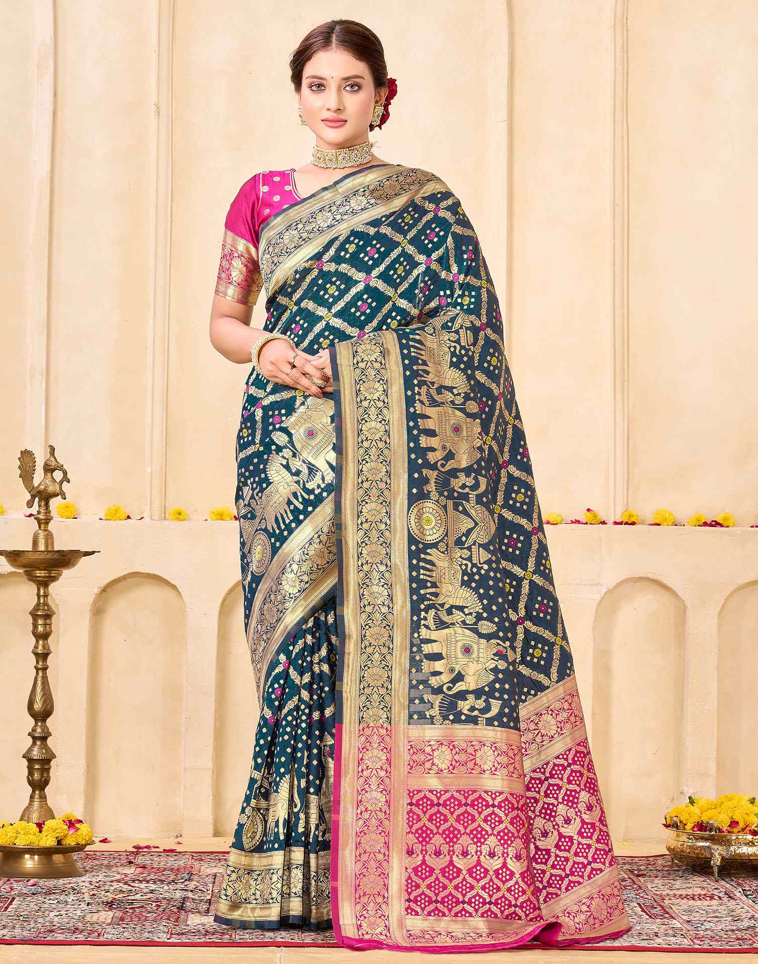 Rama Blue Silk Woven Banarasi Saree