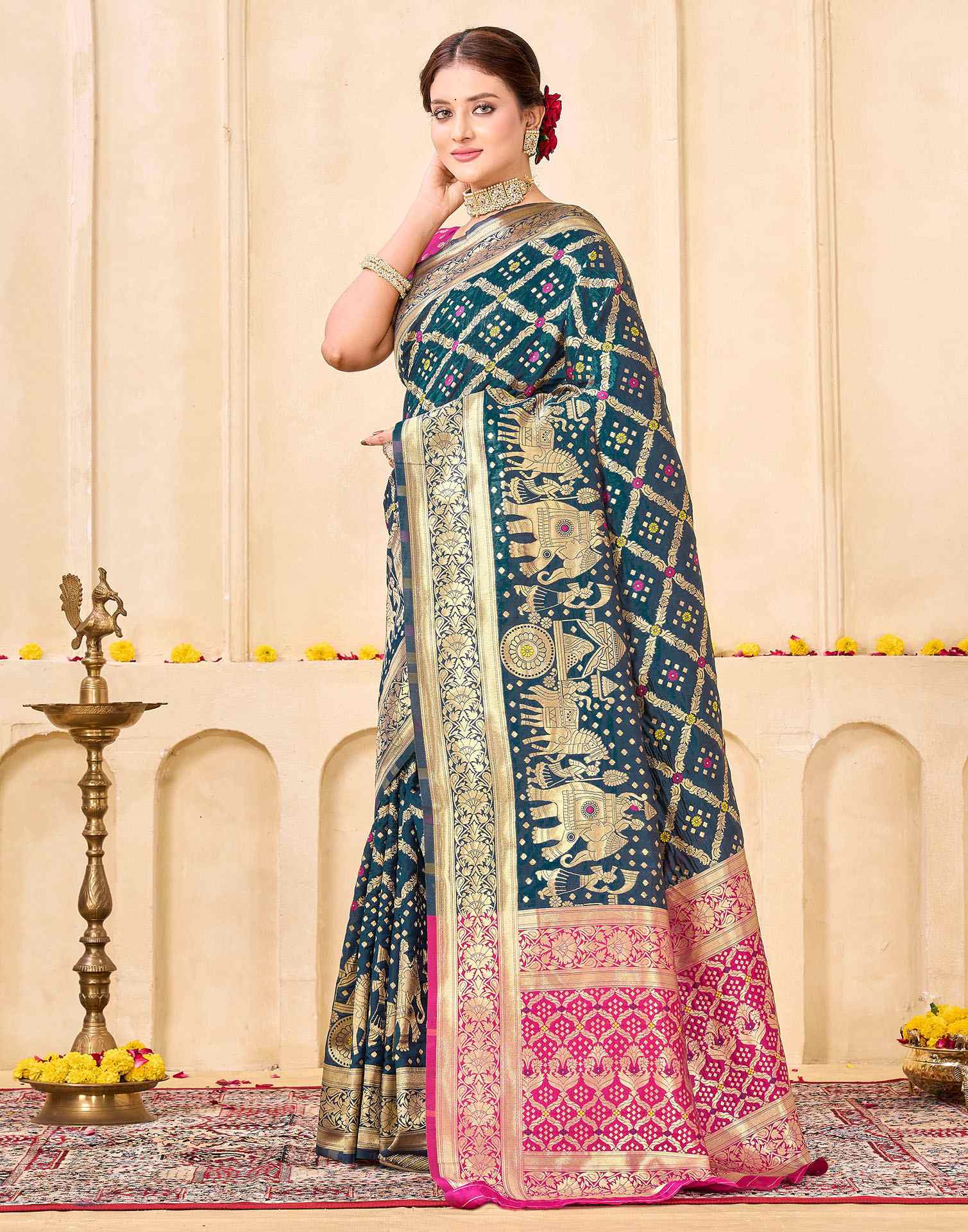 Rama Blue Silk Woven Banarasi Saree