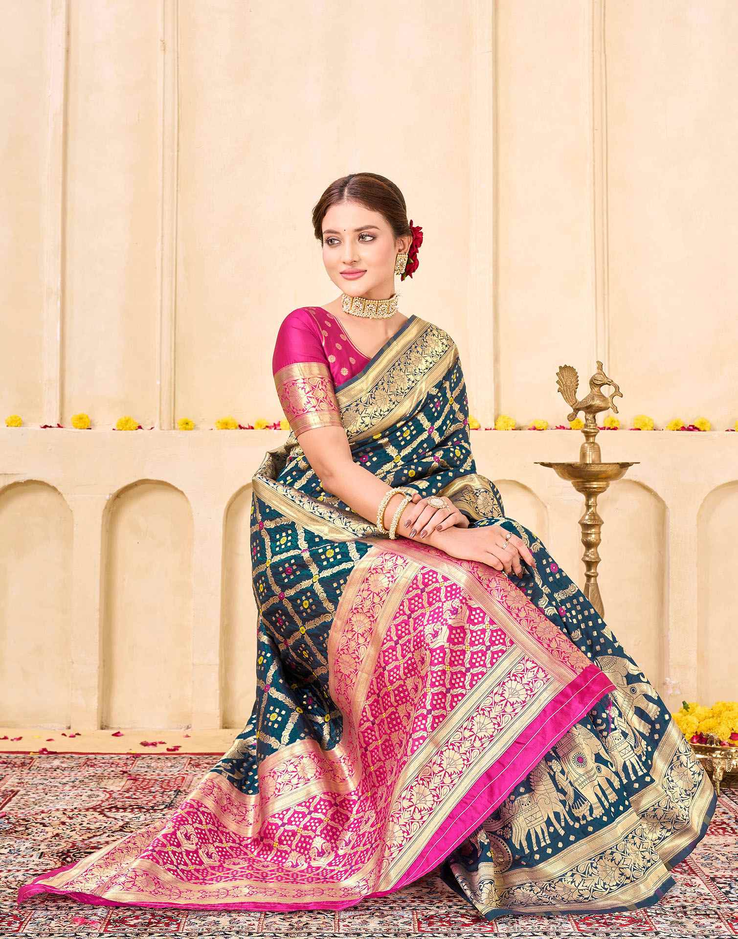 Rama Blue Silk Woven Banarasi Saree