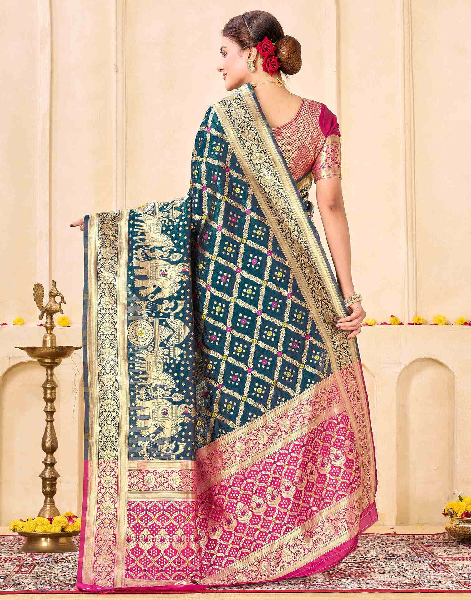 Rama Blue Silk Woven Banarasi Saree