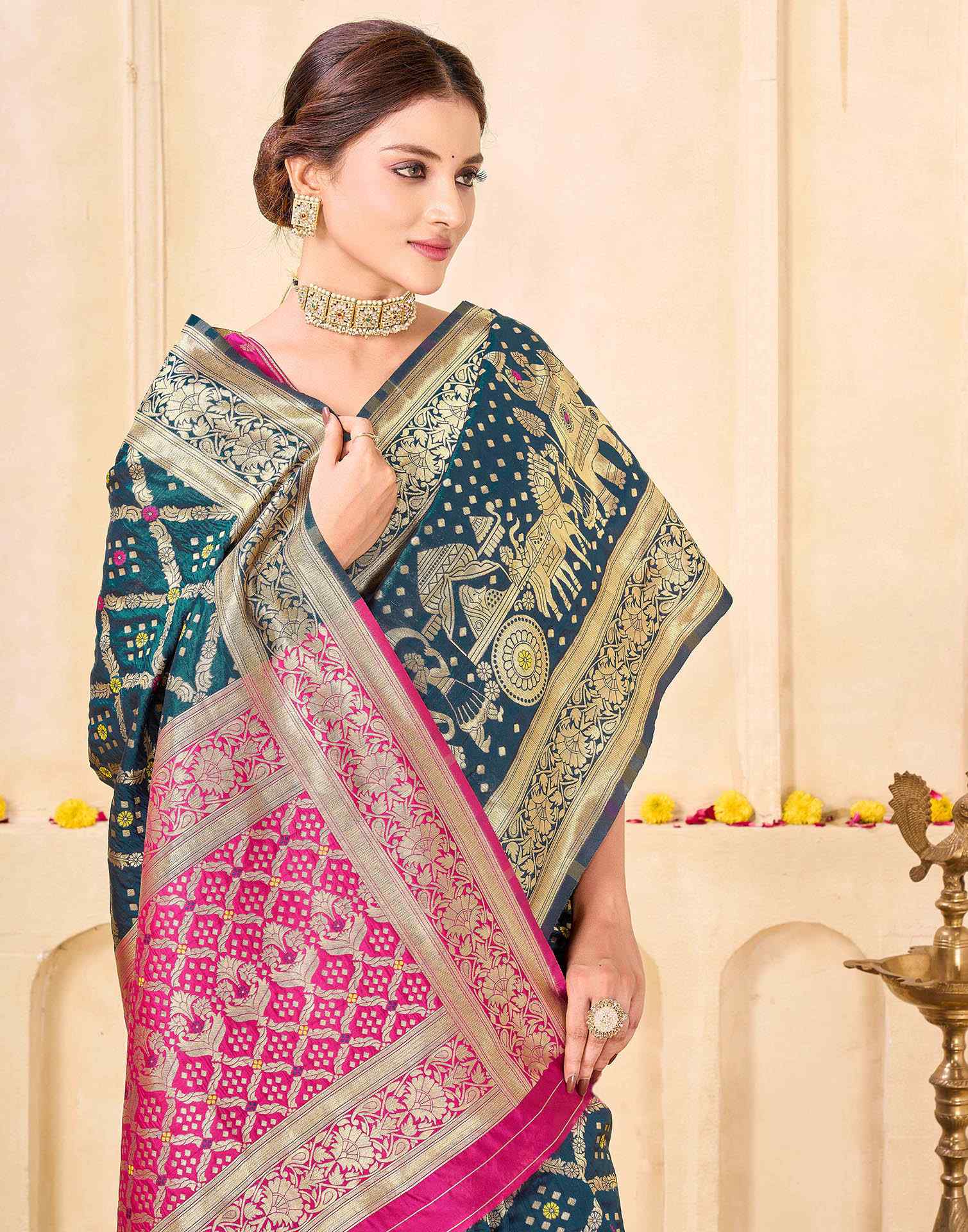 Rama Blue Silk Woven Banarasi Saree