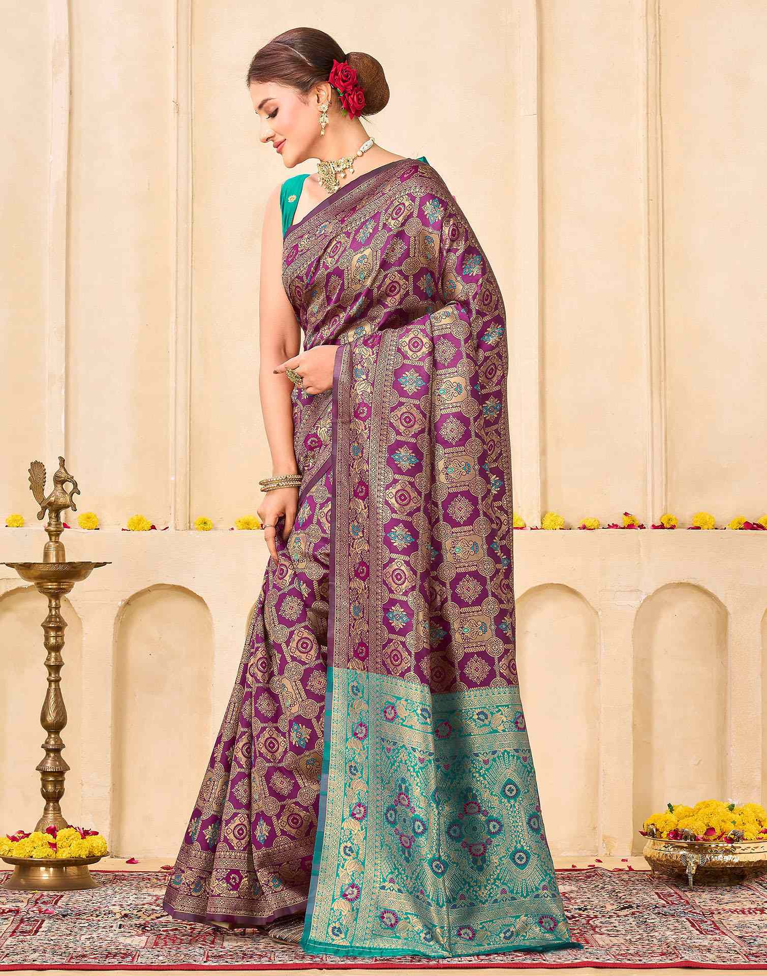 Bottle Green Silk Woven Banarasi Saree