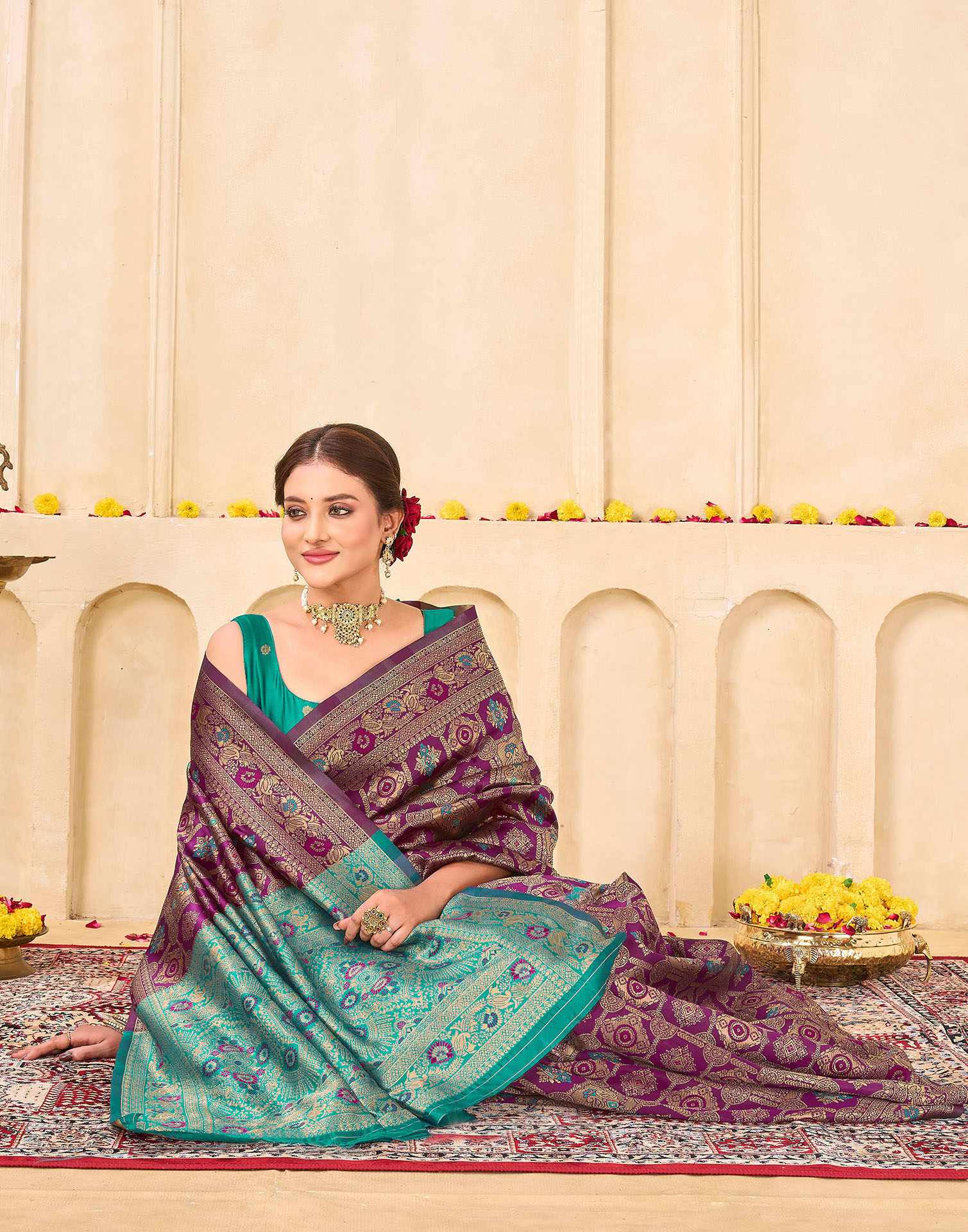 Bottle Green Silk Woven Banarasi Saree