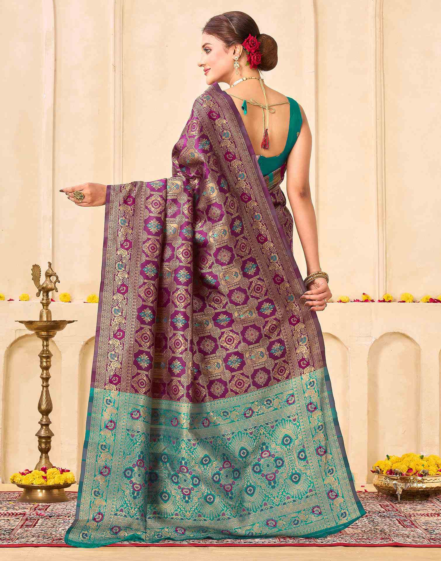 Bottle Green Silk Woven Banarasi Saree