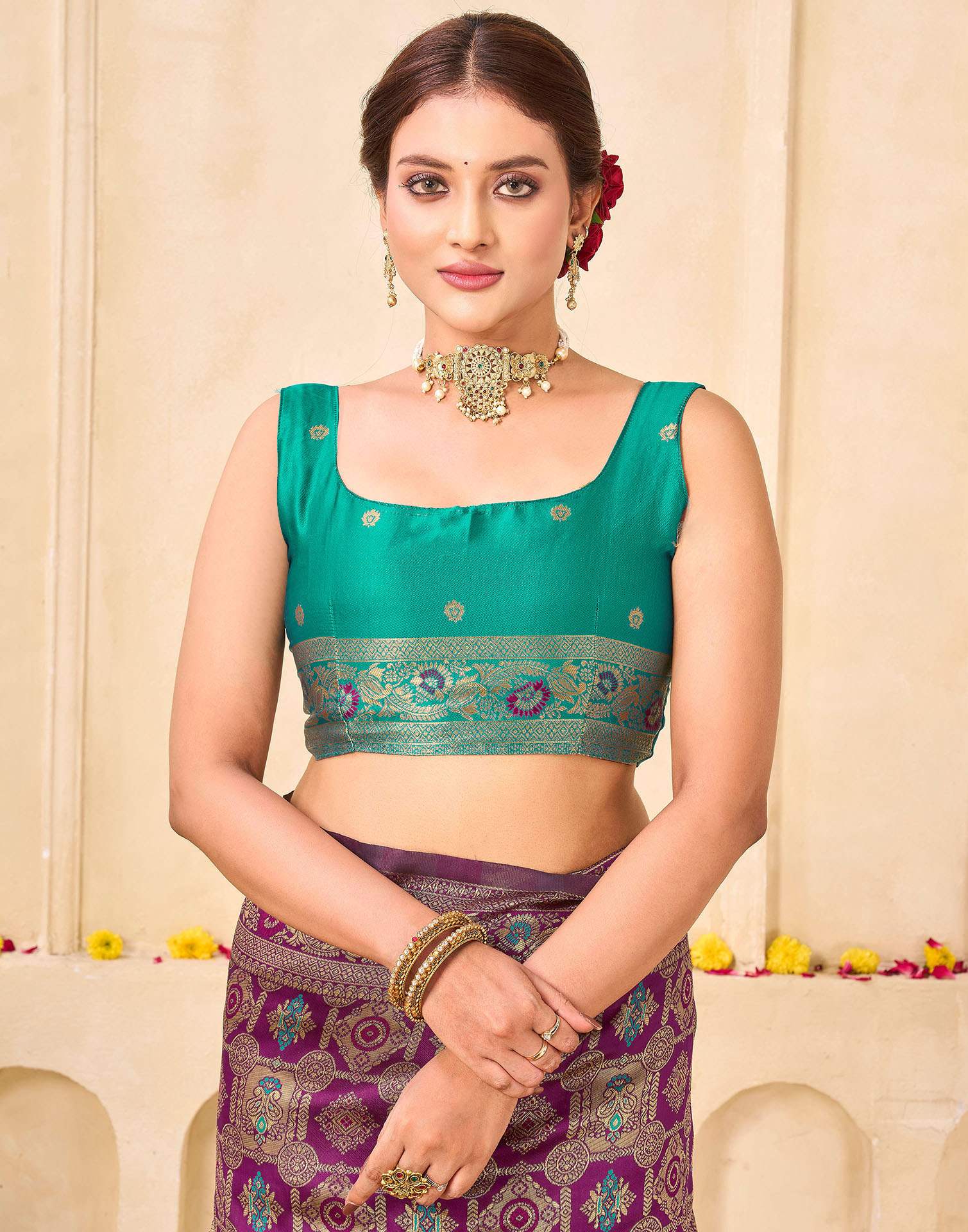Bottle Green Silk Woven Banarasi Saree