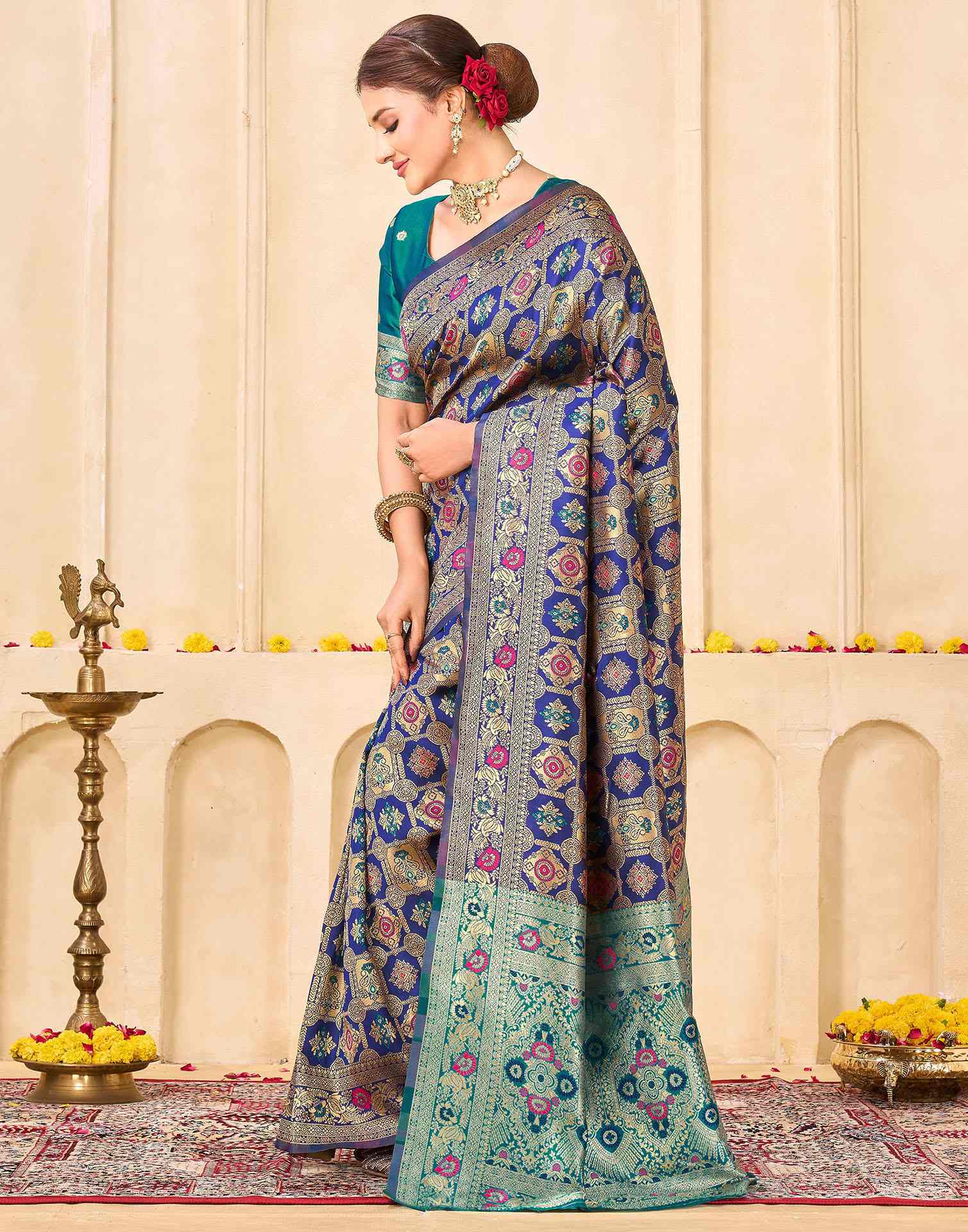 Navy Blue Silk Woven Banarasi Saree
