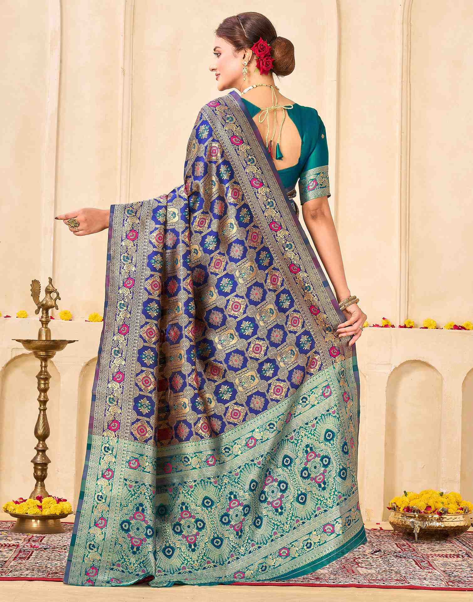 Navy Blue Silk Woven Banarasi Saree
