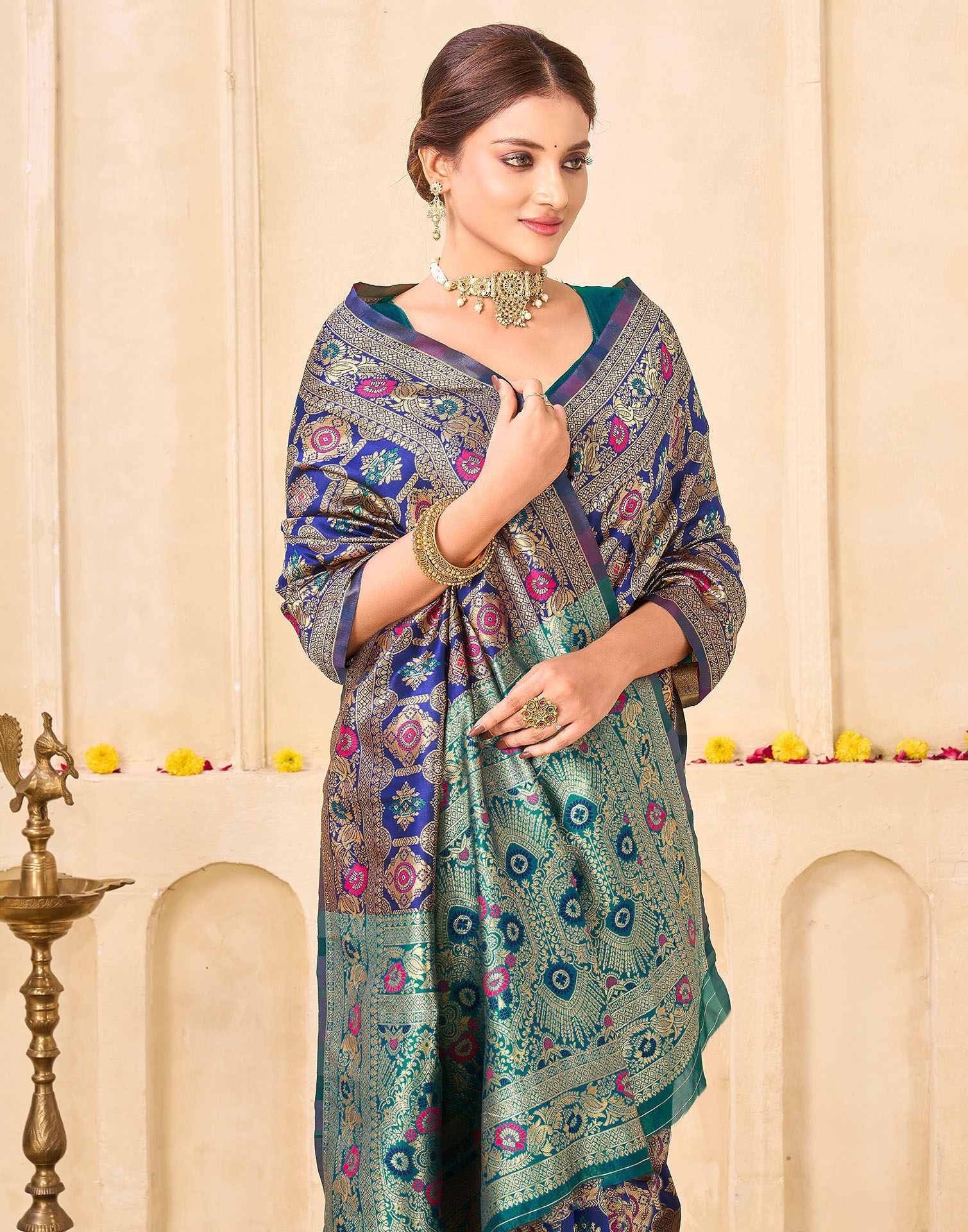 Navy Blue Silk Woven Banarasi Saree