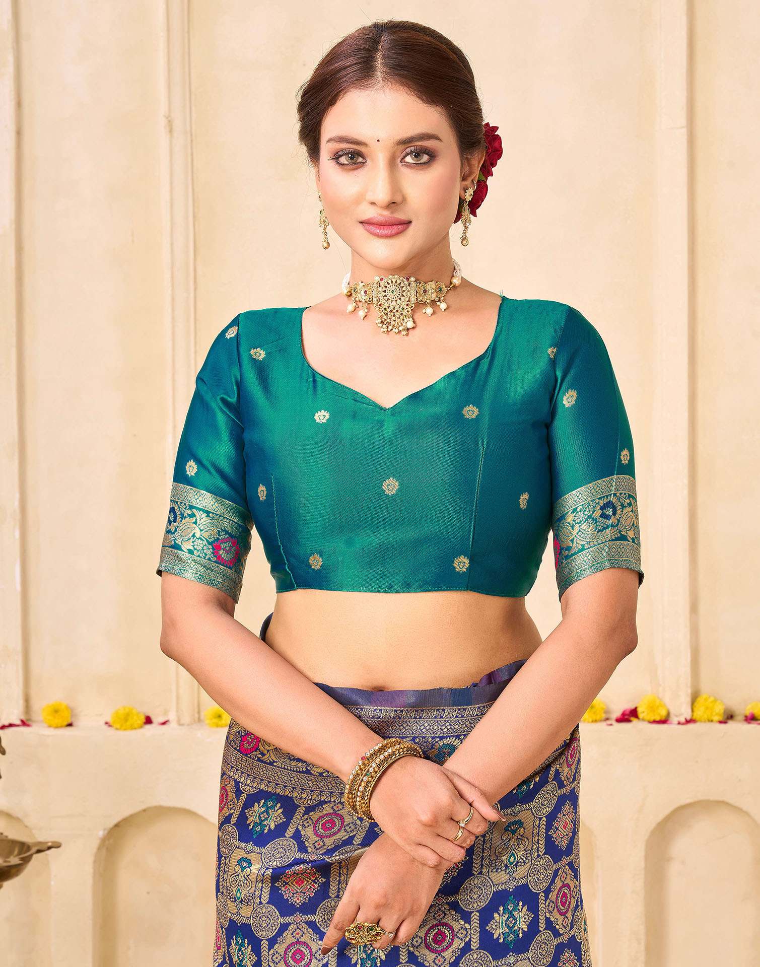 Navy Blue Silk Woven Banarasi Saree