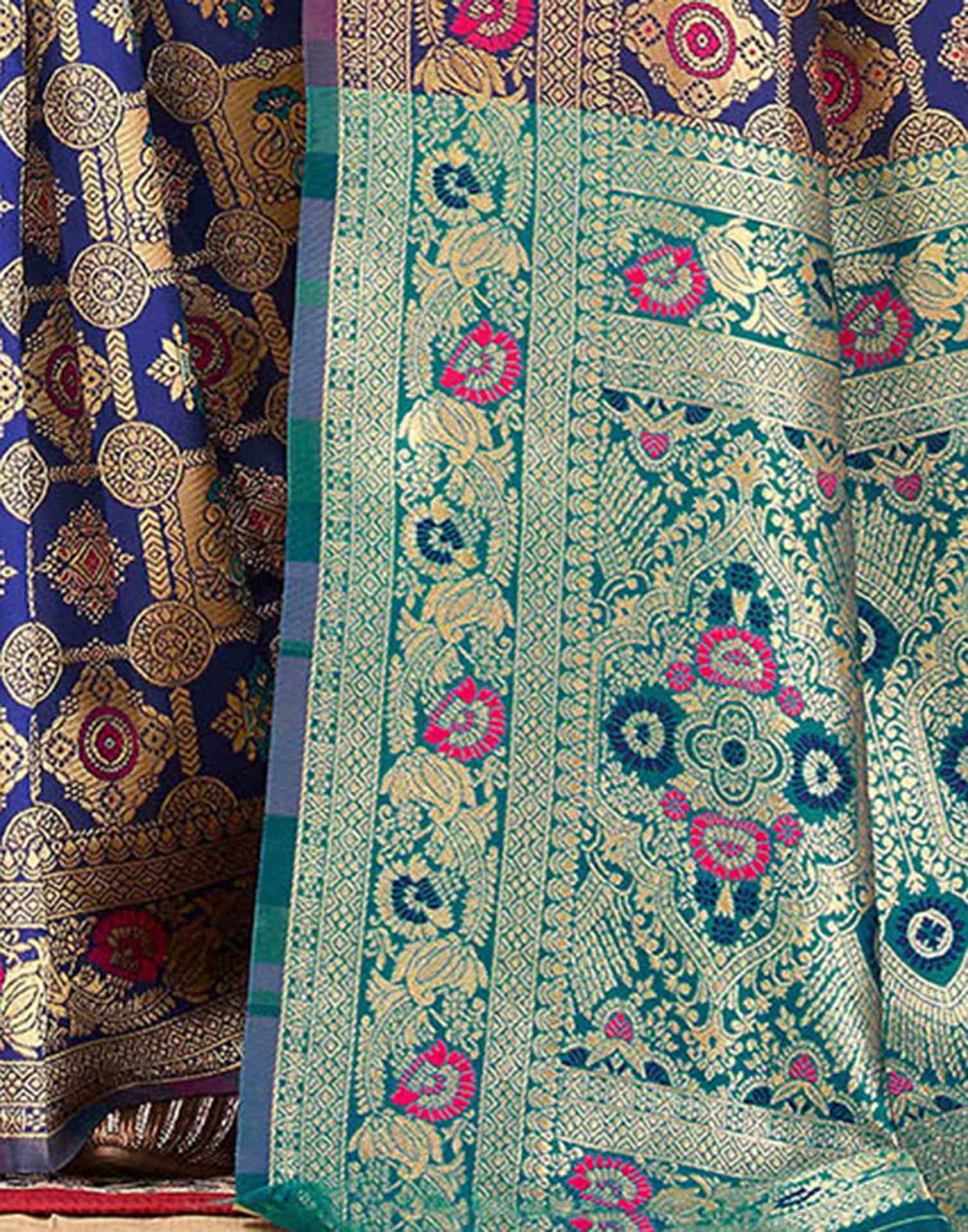 Navy Blue Silk Woven Banarasi Saree