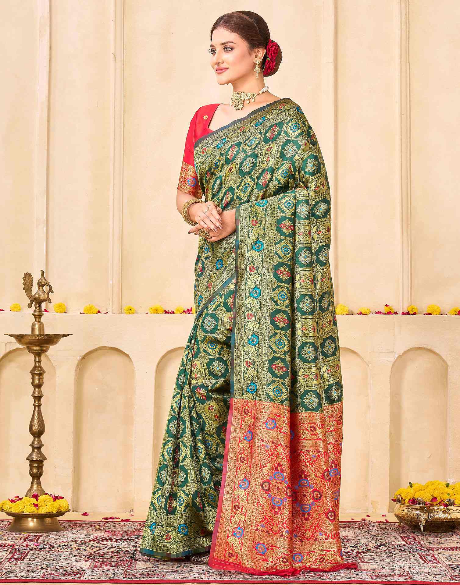 Bottle Green Silk Woven Banarasi Saree
