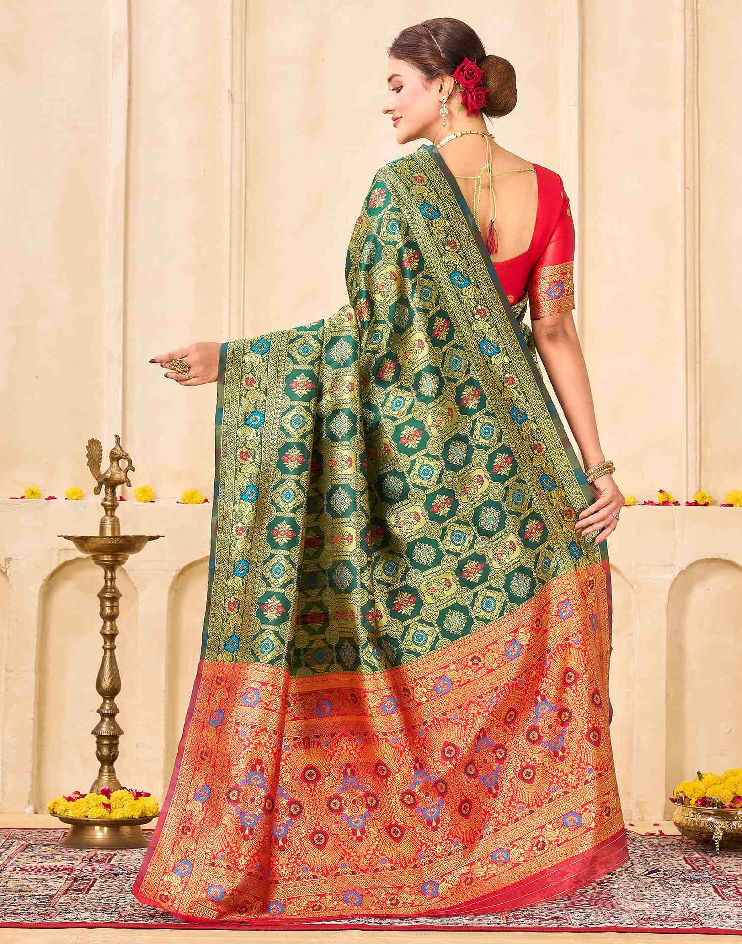 Bottle Green Silk Woven Banarasi Saree