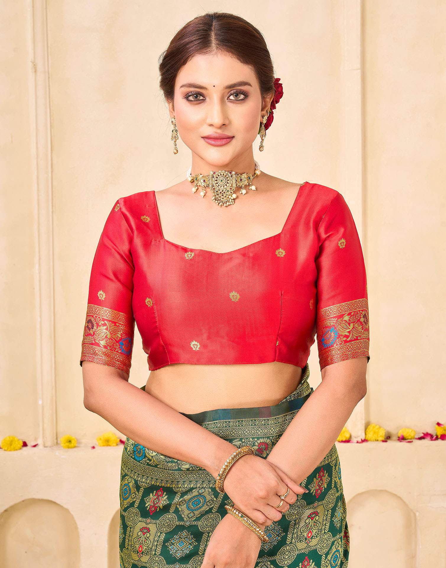 Bottle Green Silk Woven Banarasi Saree