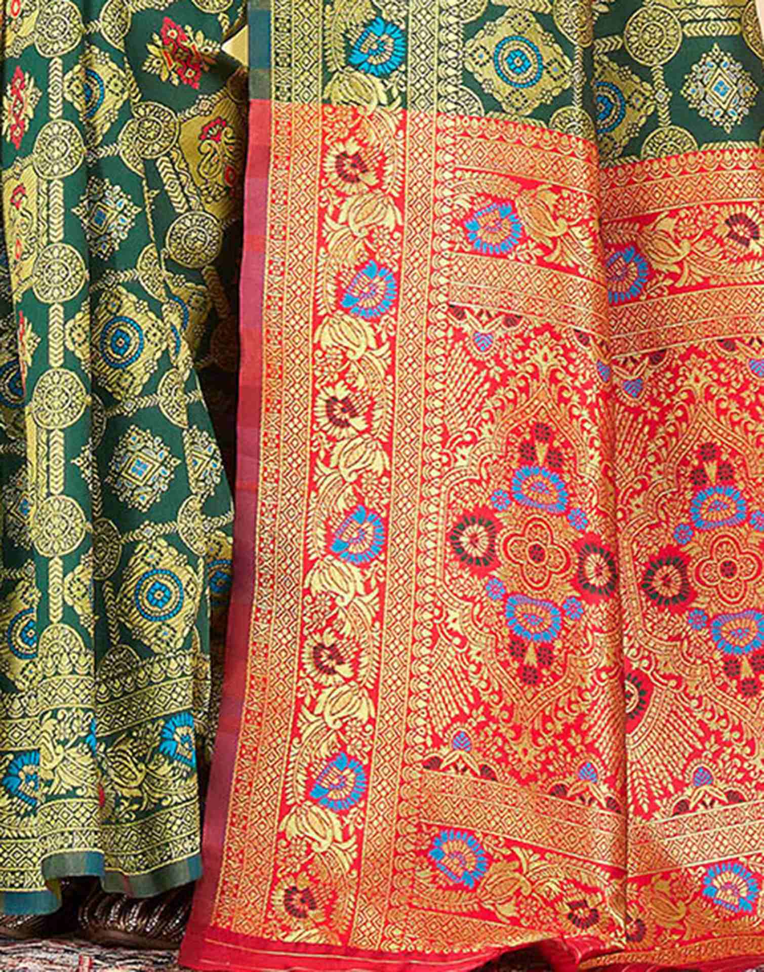 Bottle Green Silk Woven Banarasi Saree