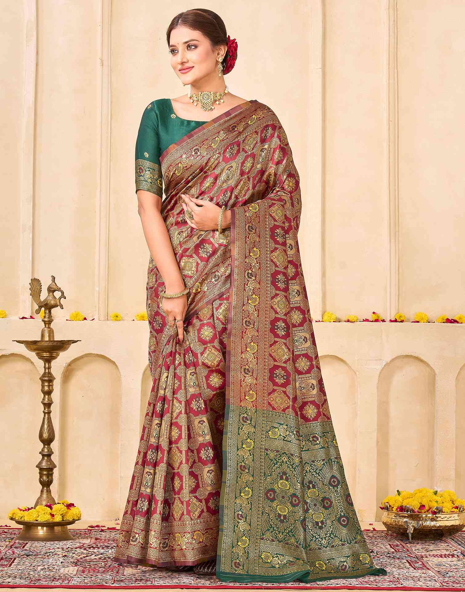 Maroon Silk Woven Banarasi Saree