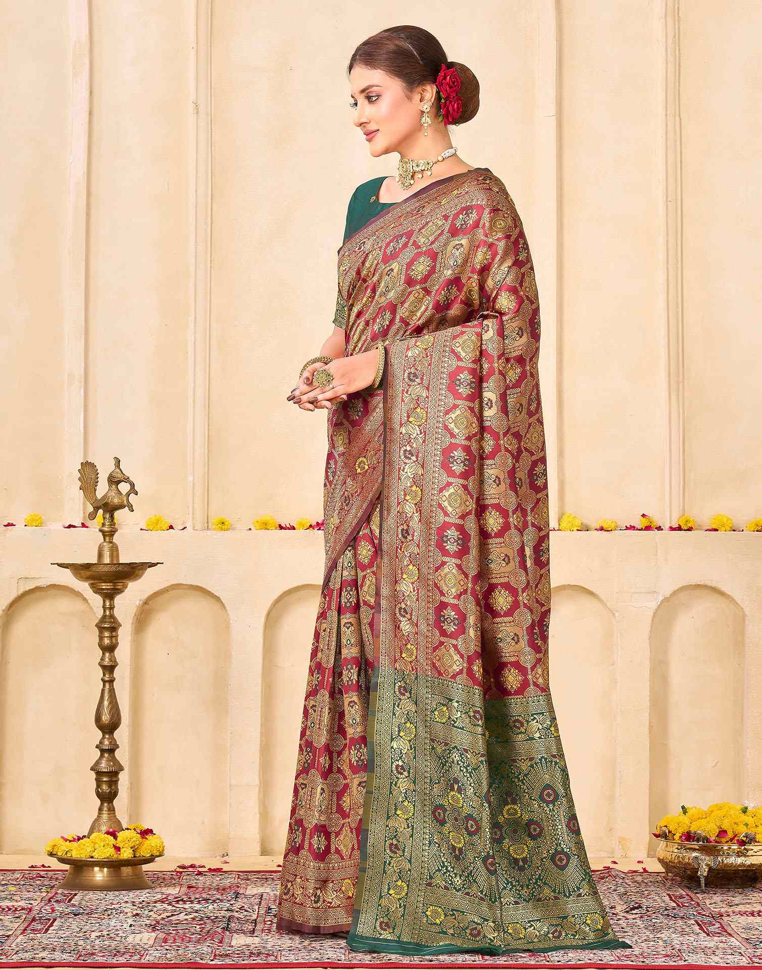 Maroon Silk Woven Banarasi Saree