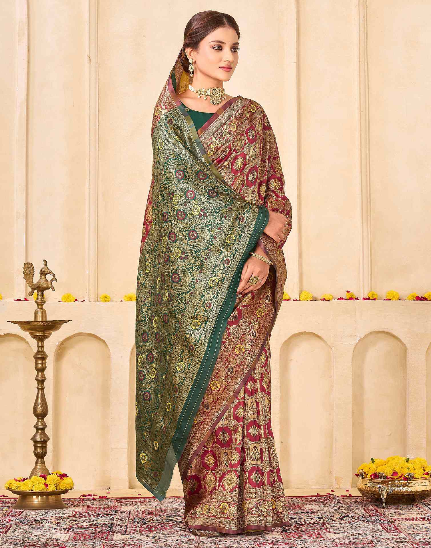 Maroon Silk Woven Banarasi Saree