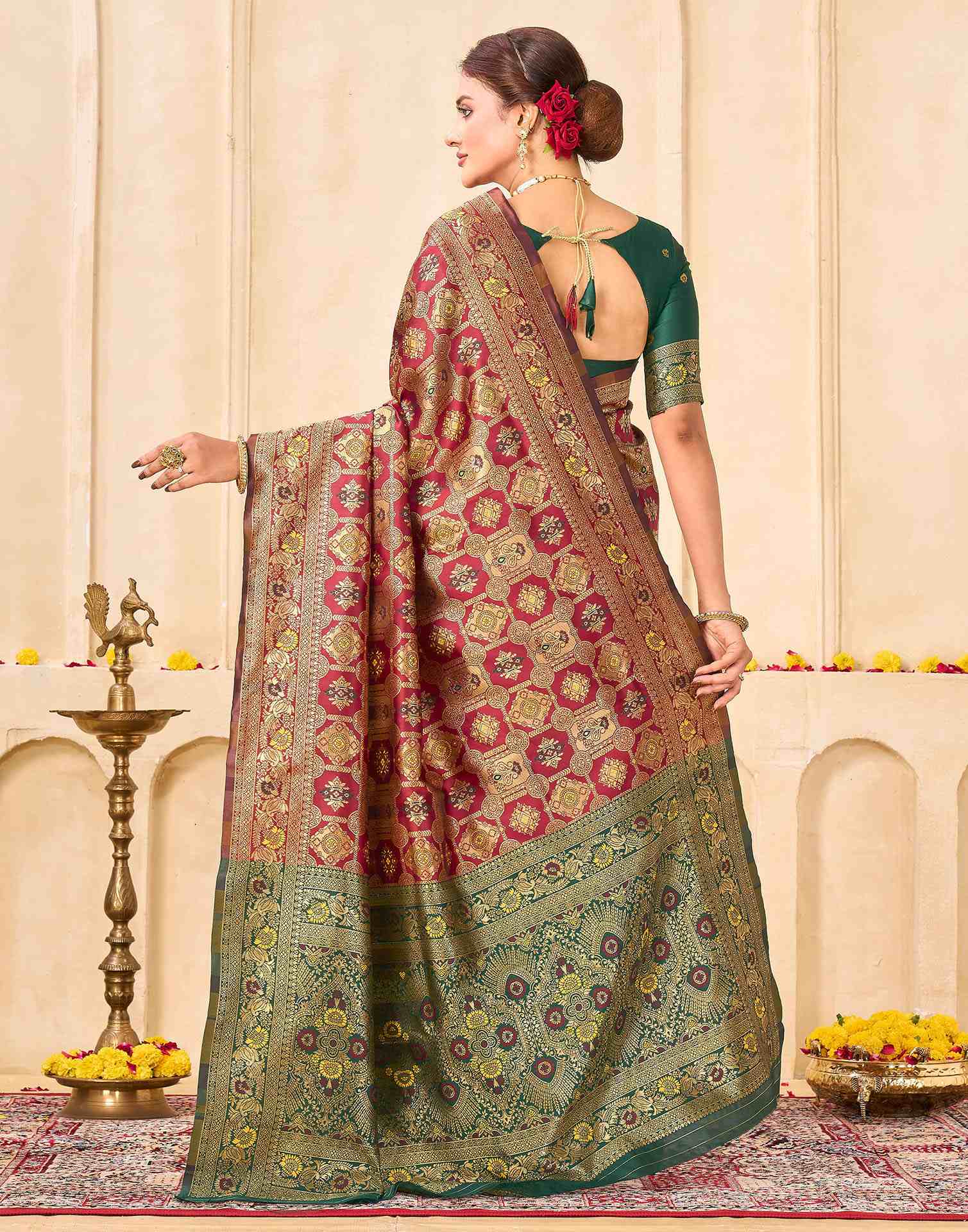 Maroon Silk Woven Banarasi Saree