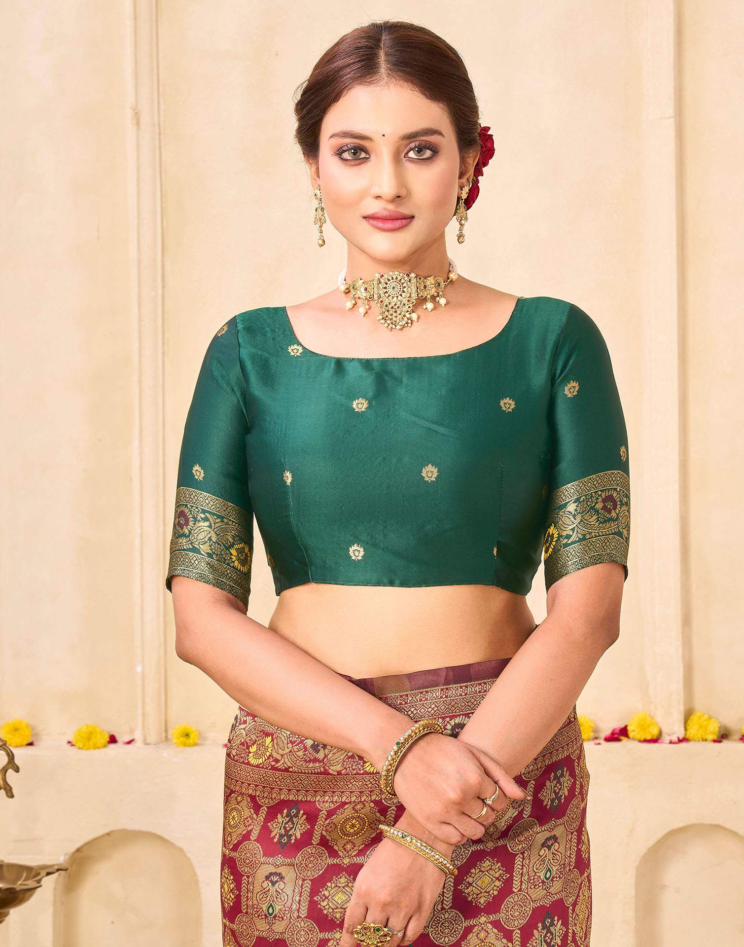 Maroon Silk Woven Banarasi Saree