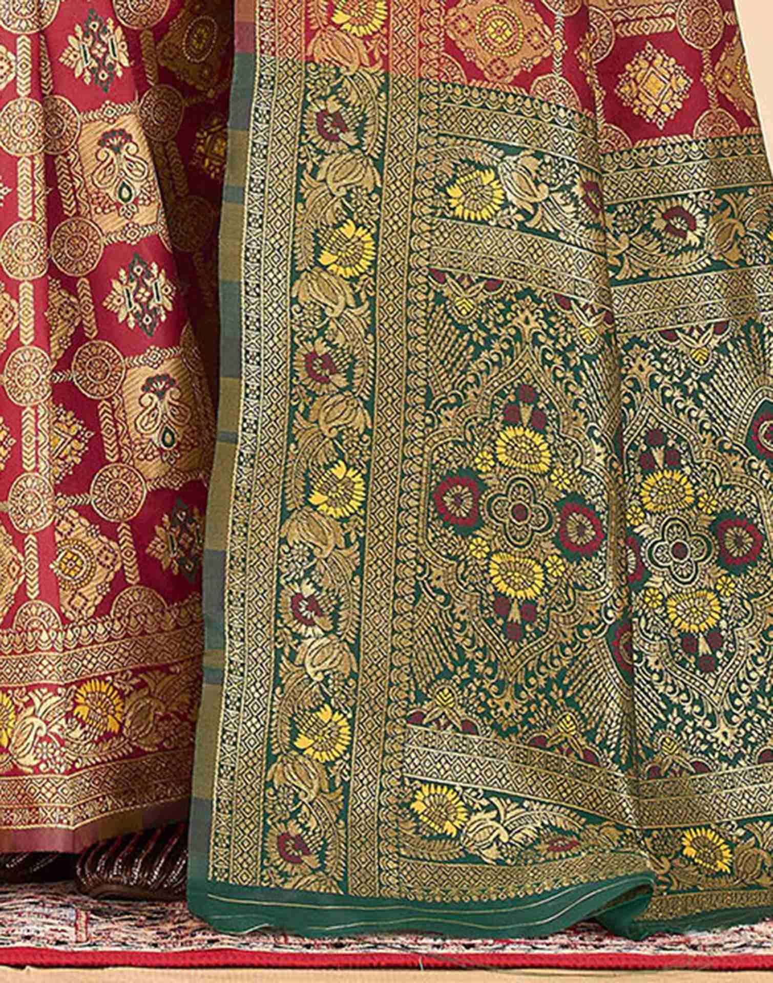 Maroon Silk Woven Banarasi Saree