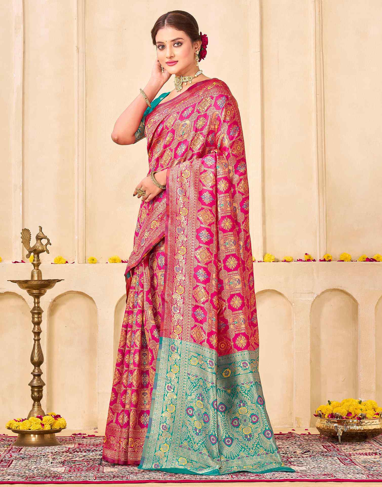 Dark Pink Silk Woven Banarasi Saree