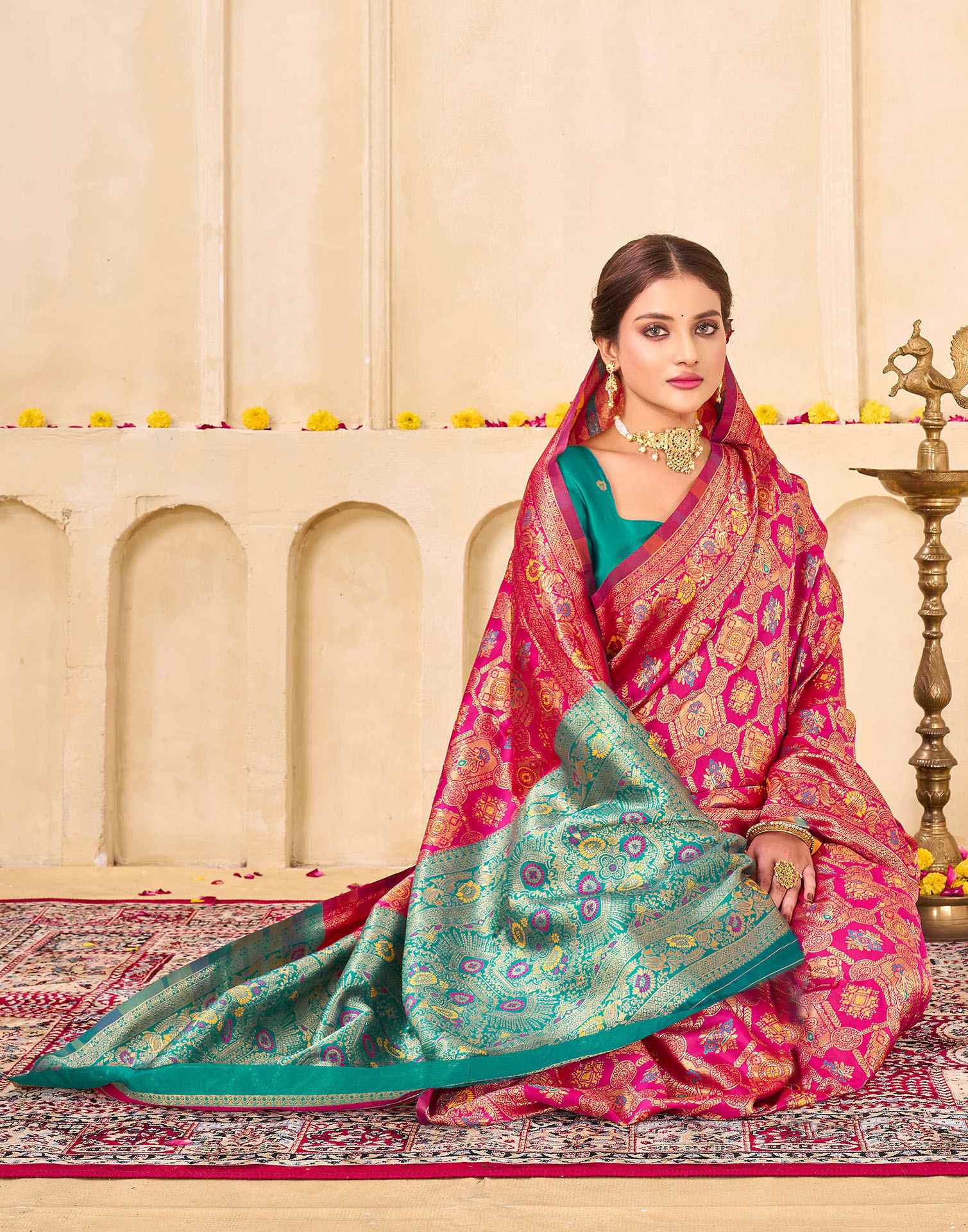 Dark Pink Silk Woven Banarasi Saree
