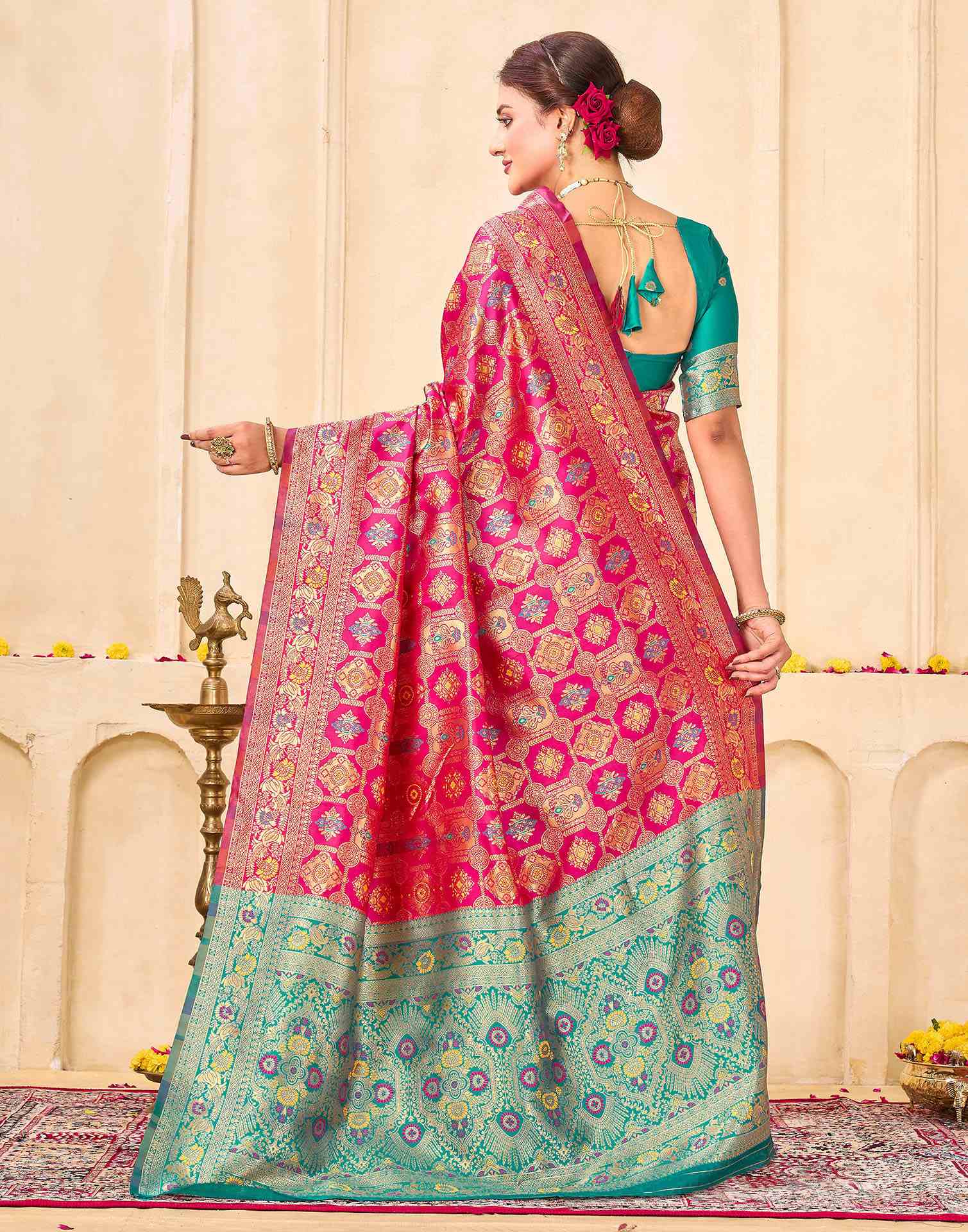 Dark Pink Silk Woven Banarasi Saree