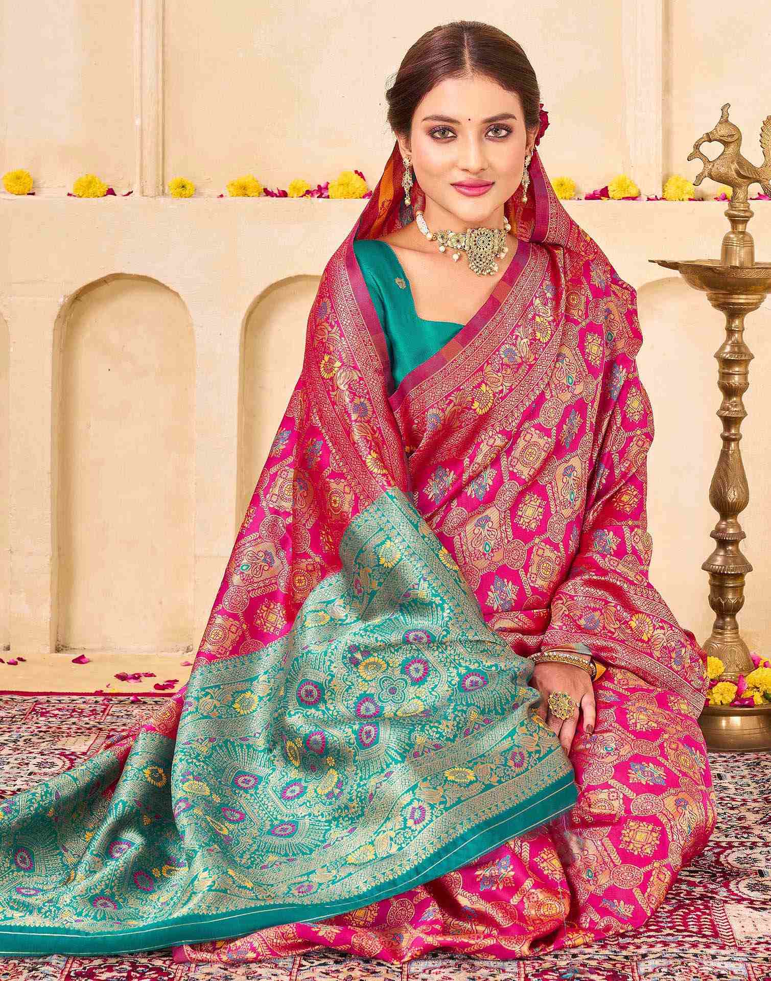 Dark Pink Silk Woven Banarasi Saree