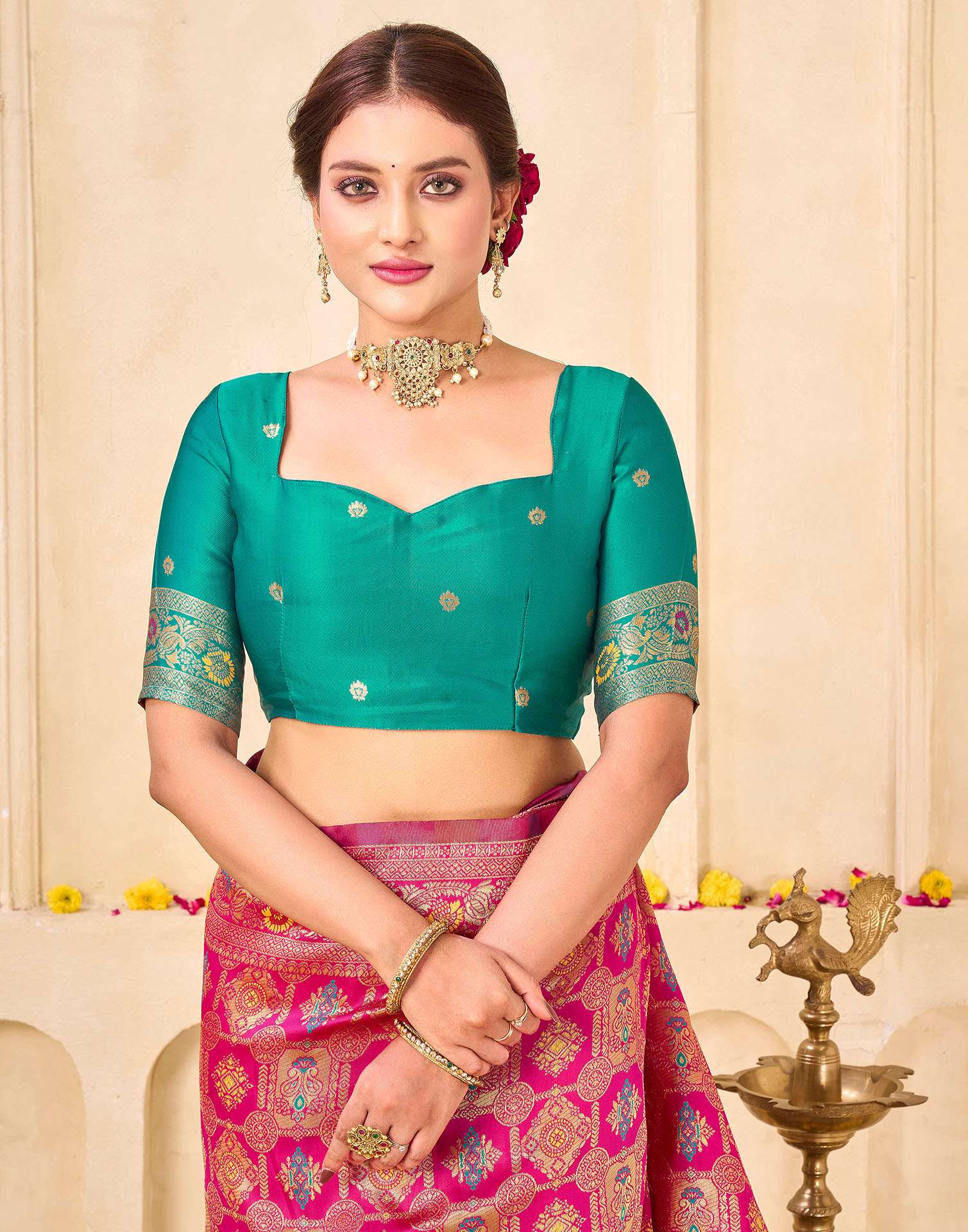Dark Pink Silk Woven Banarasi Saree