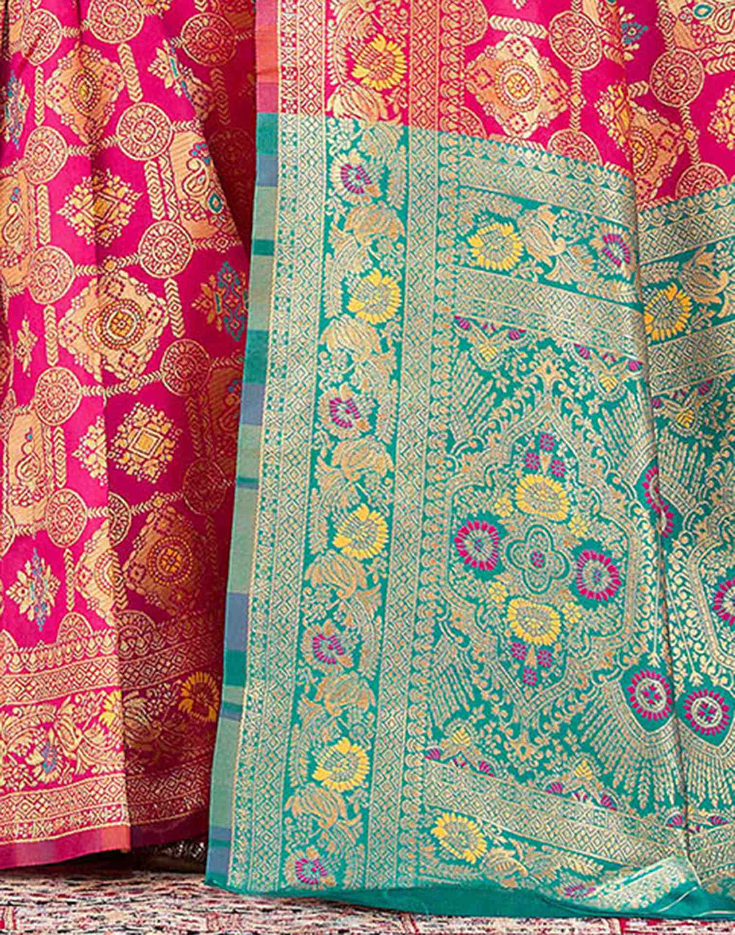Dark Pink Silk Woven Banarasi Saree
