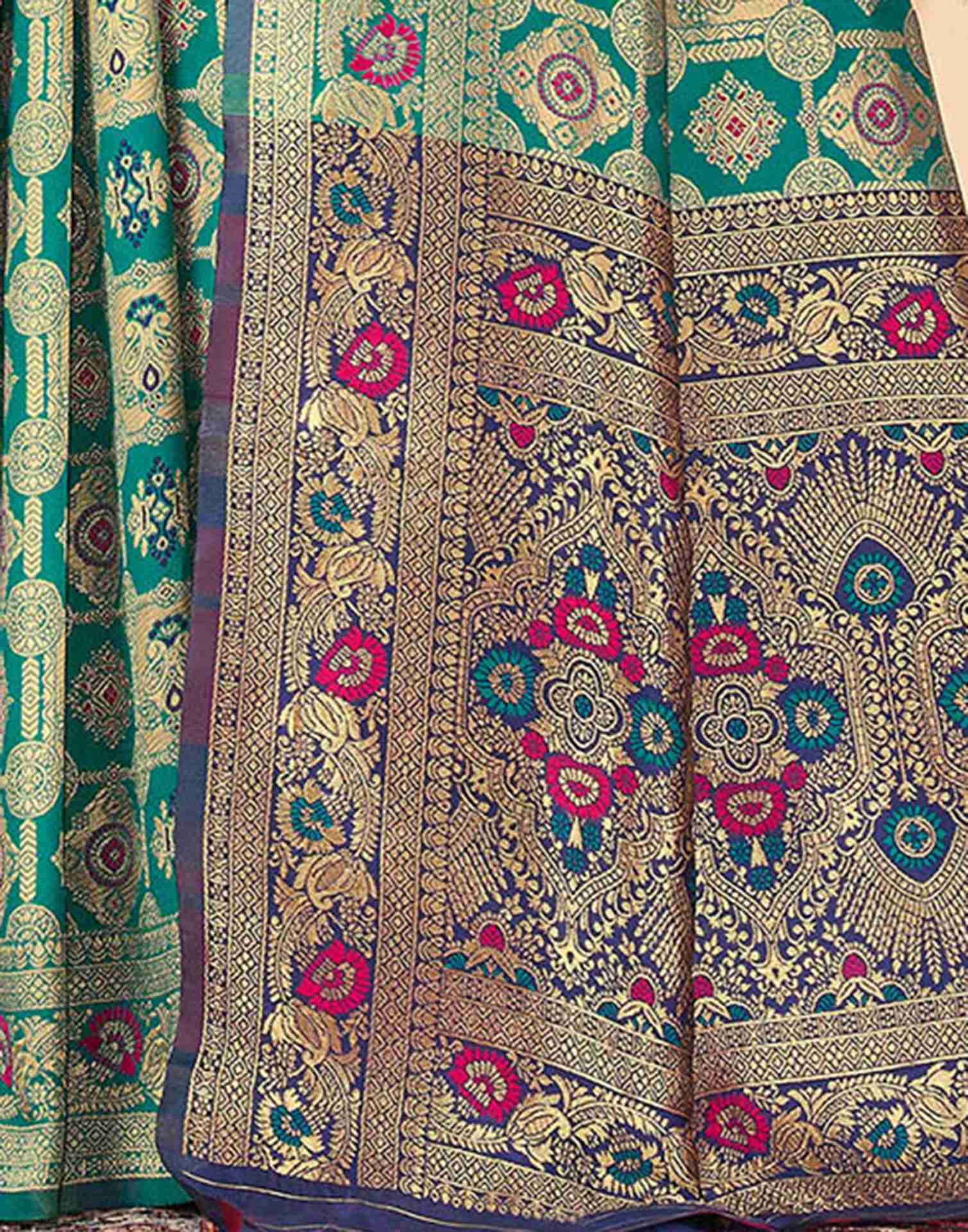 Teal Green Silk Woven Banarasi Saree