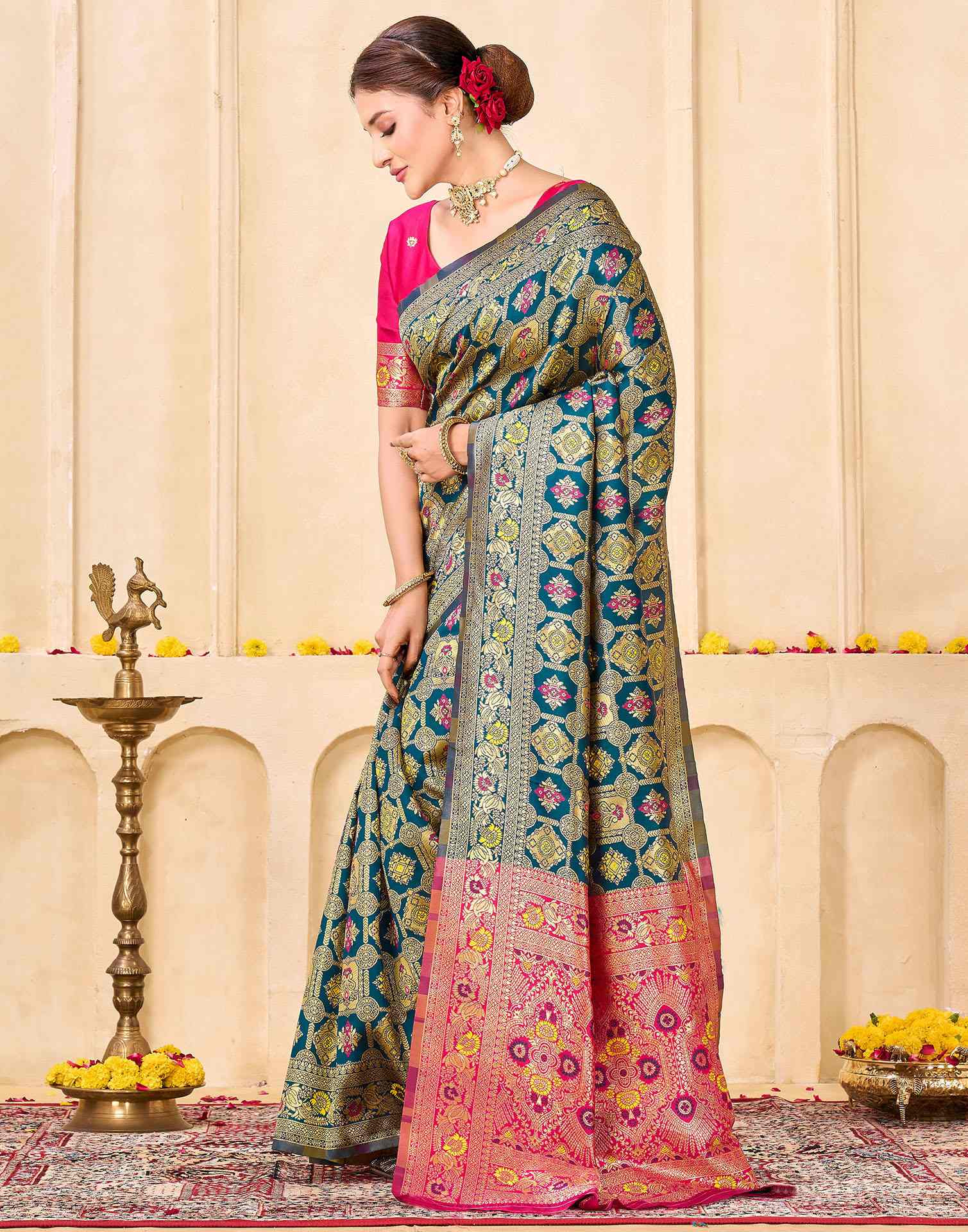 Rama Blue Silk Woven Banarasi Saree