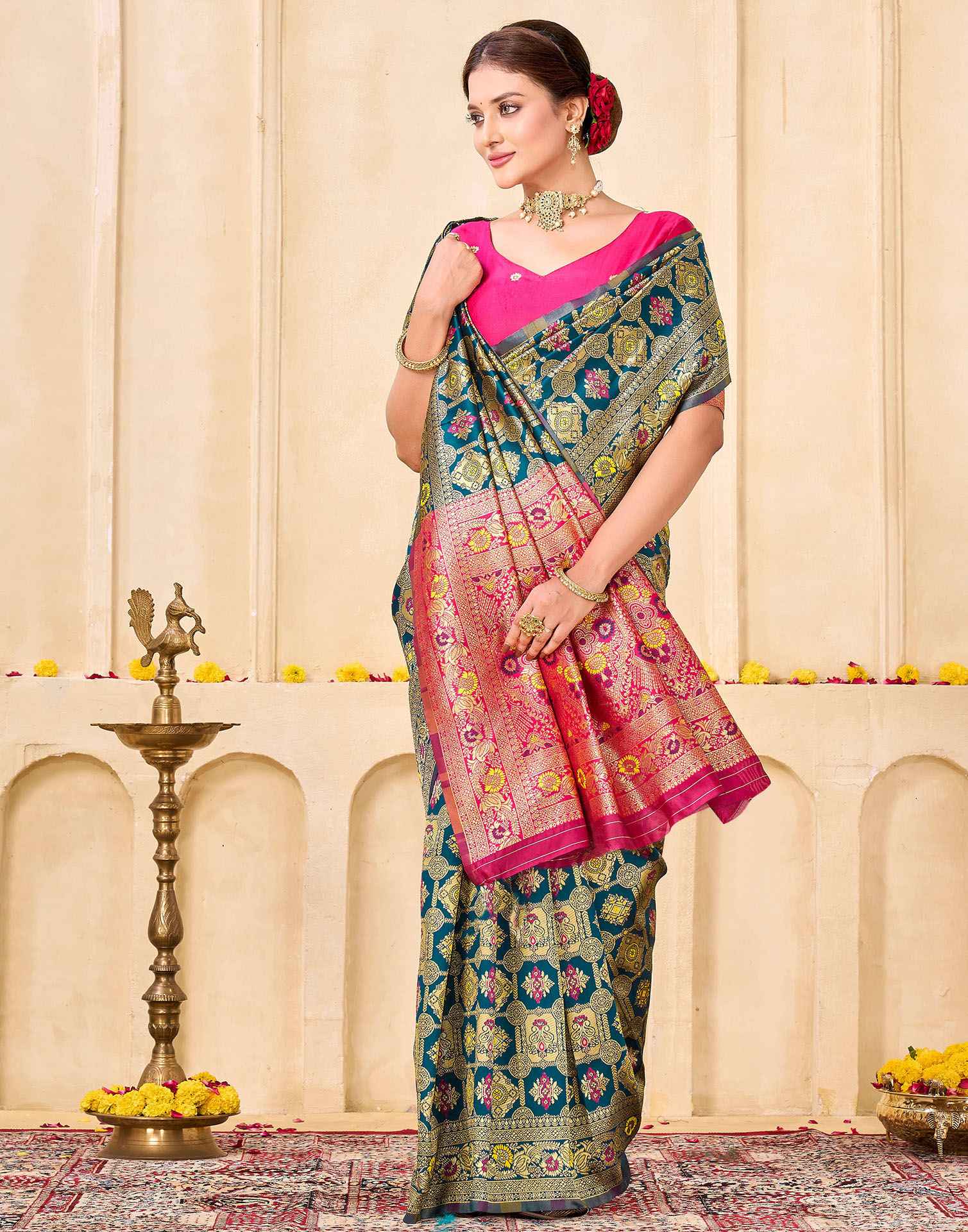 Rama Blue Silk Woven Banarasi Saree