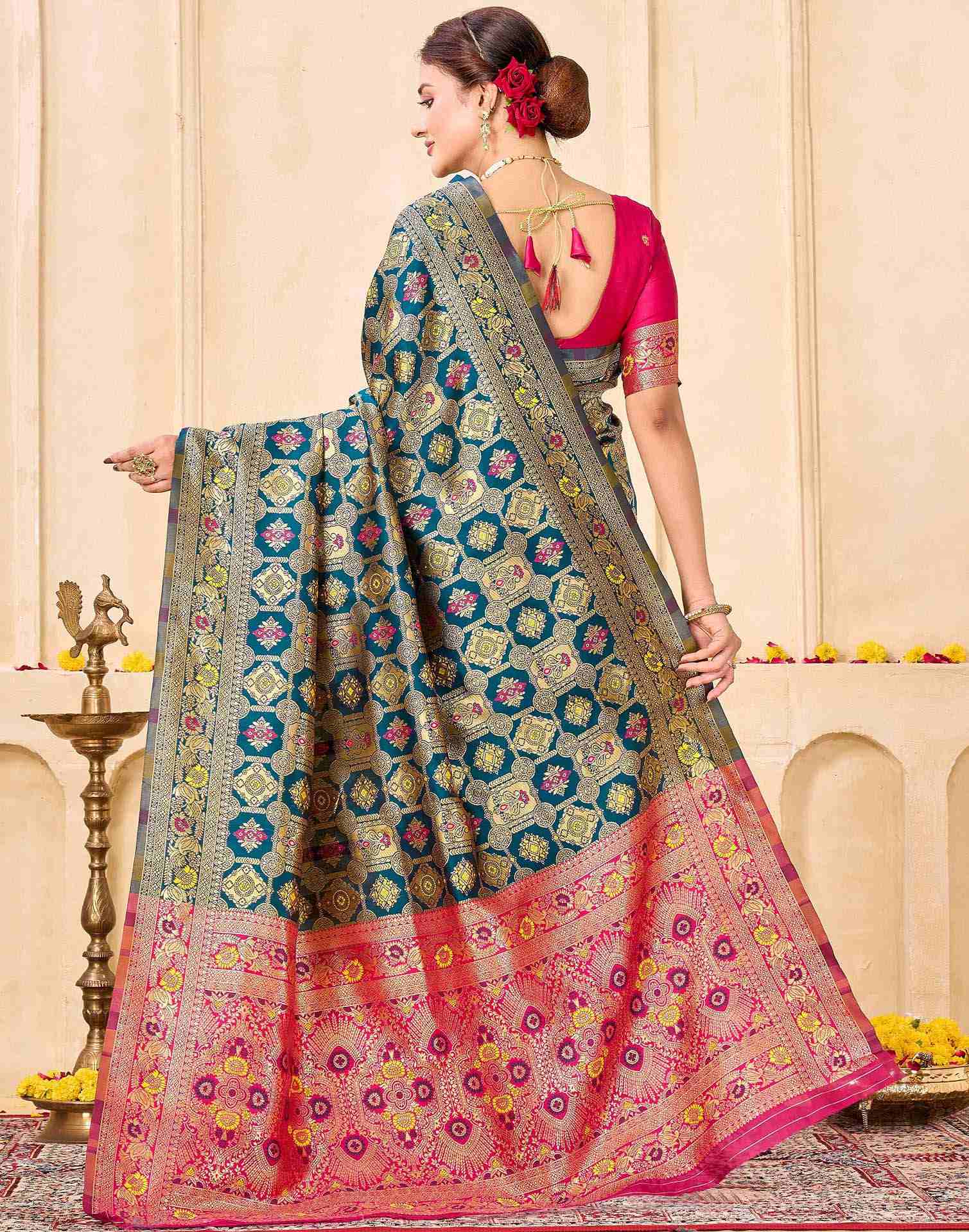 Rama Blue Silk Woven Banarasi Saree