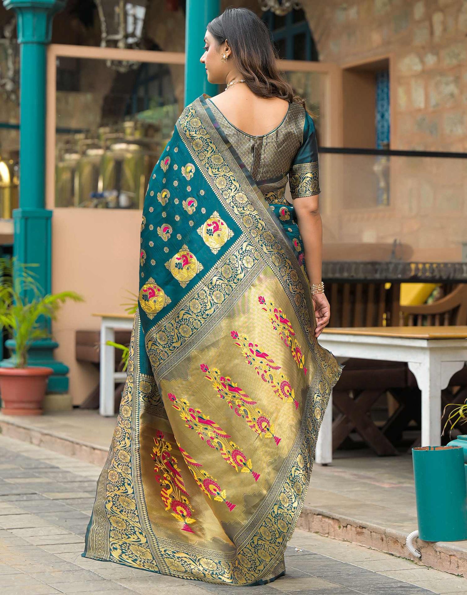 Rama Blue Silk Woven Banarasi Saree