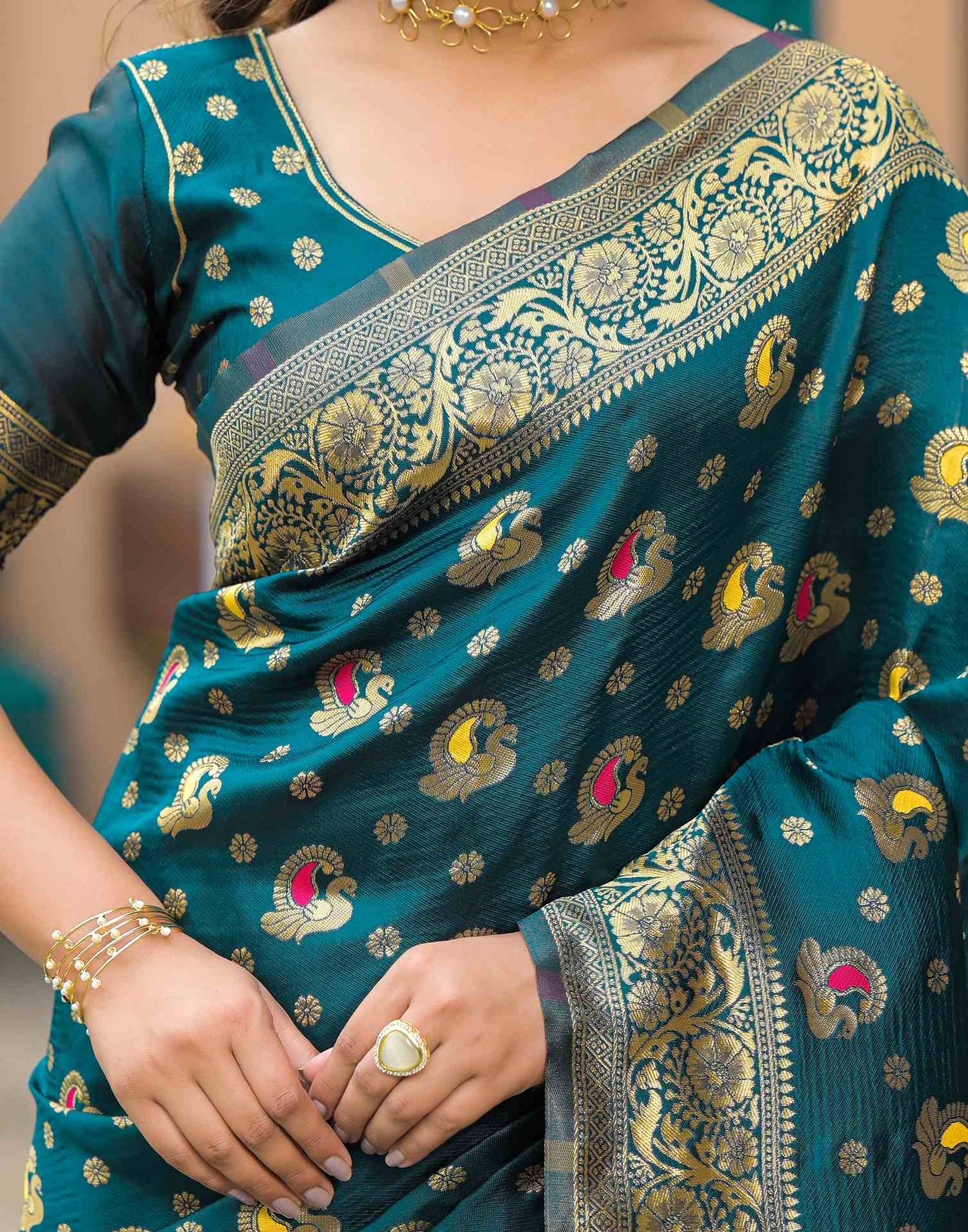 Rama Blue Silk Woven Banarasi Saree