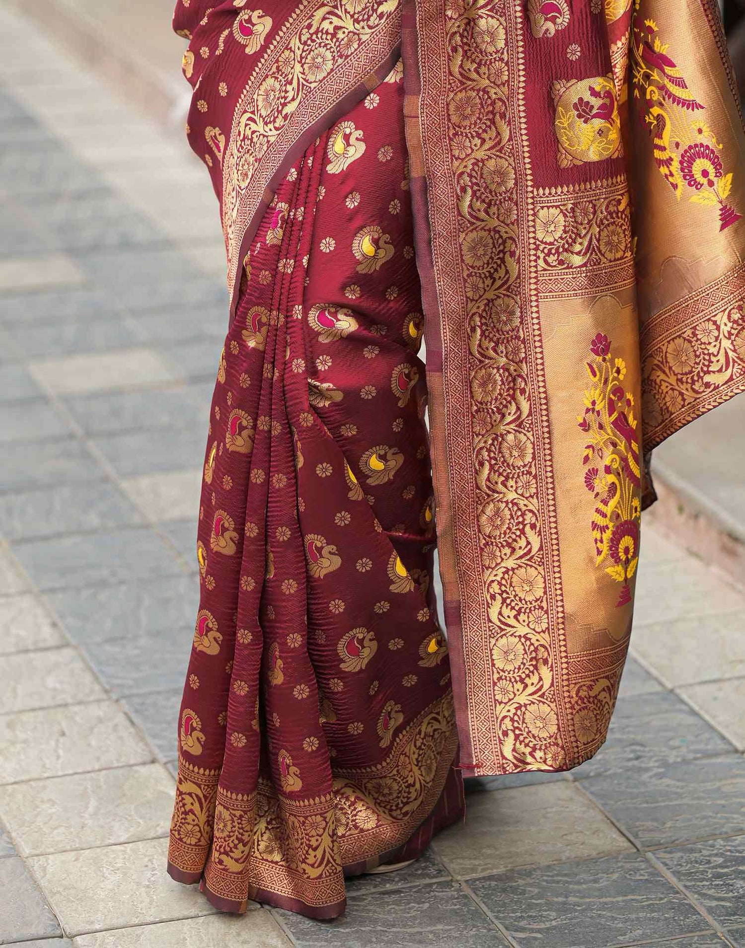 Maroon Silk Woven Banarasi Saree