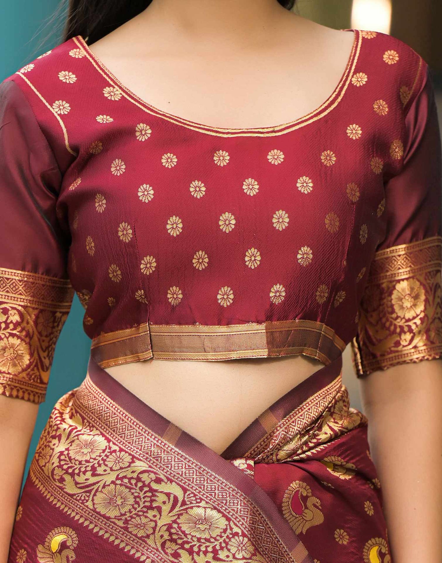 Maroon Silk Woven Banarasi Saree