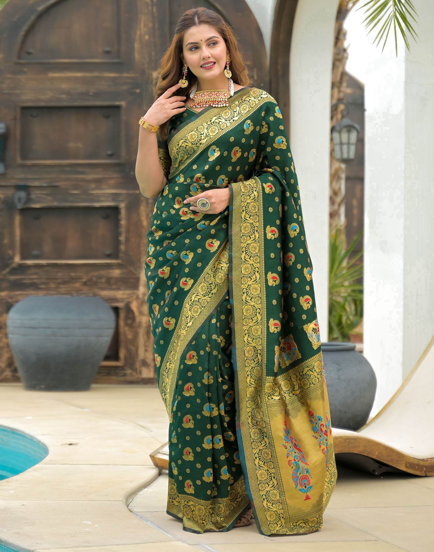 Green Silk Woven Banarasi Saree