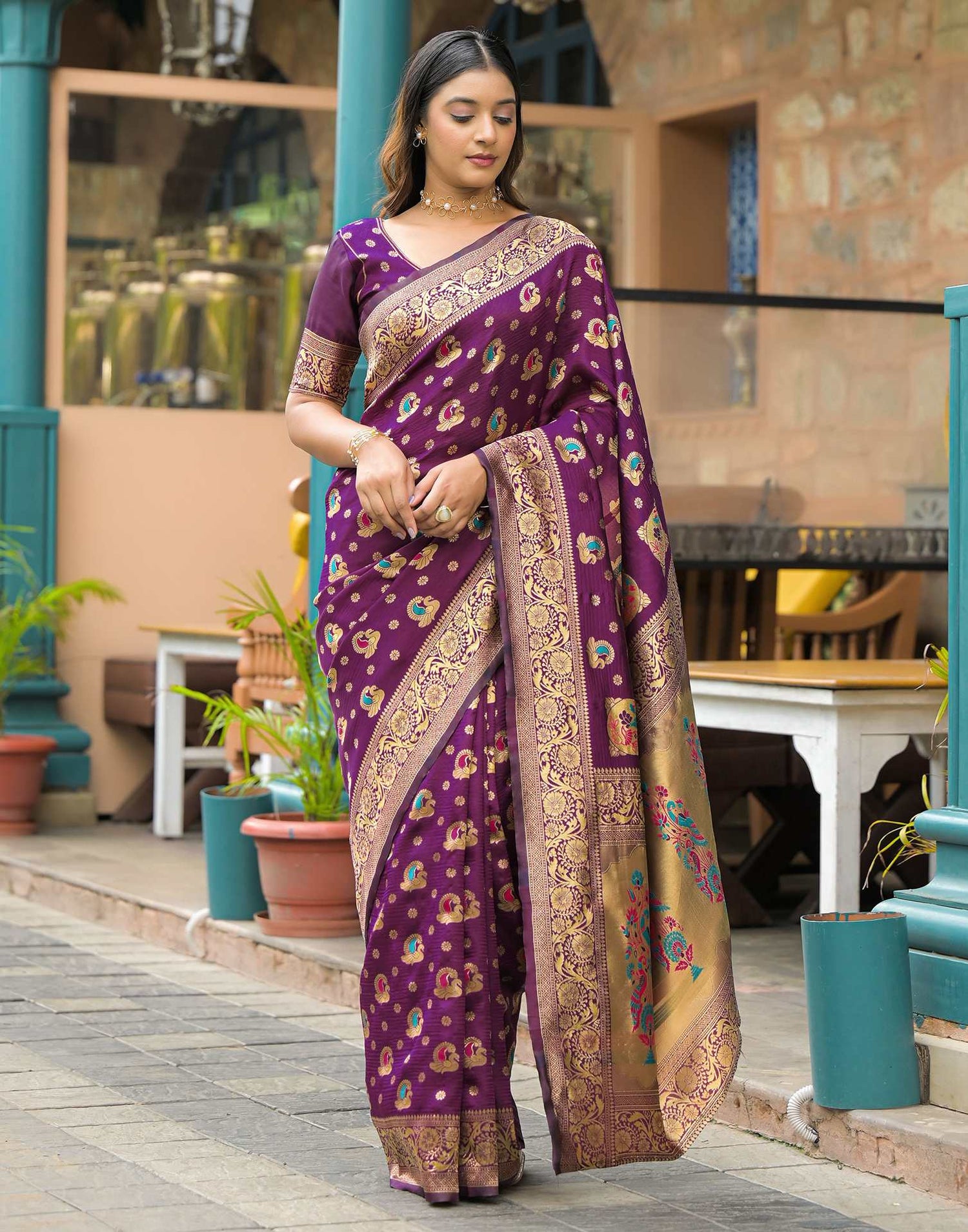 Dark Purple Silk Woven Banarasi Saree