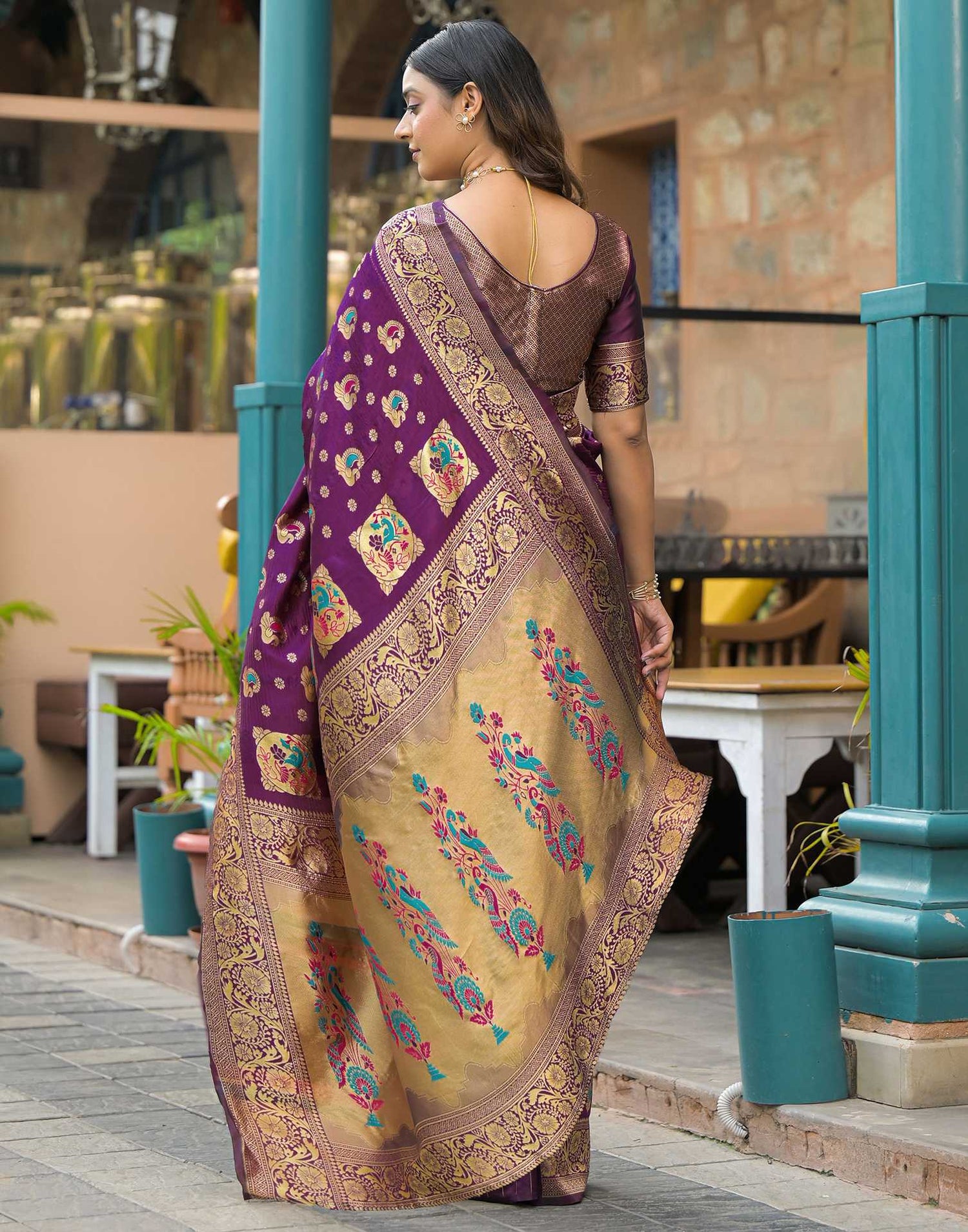 Dark Purple Silk Woven Banarasi Saree