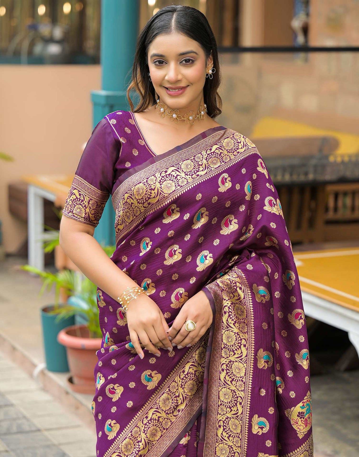 Dark Purple Silk Woven Banarasi Saree