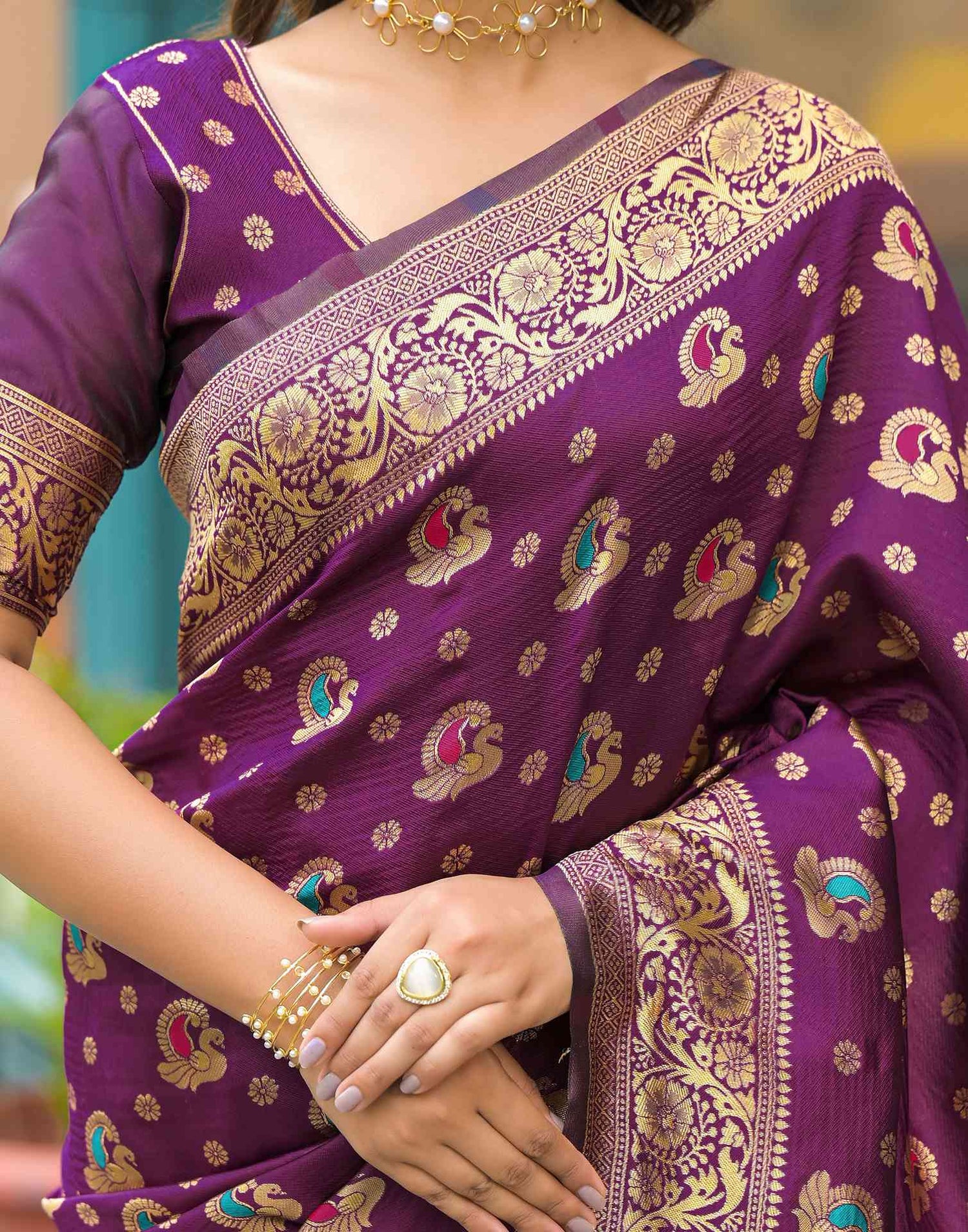 Dark Purple Silk Woven Banarasi Saree