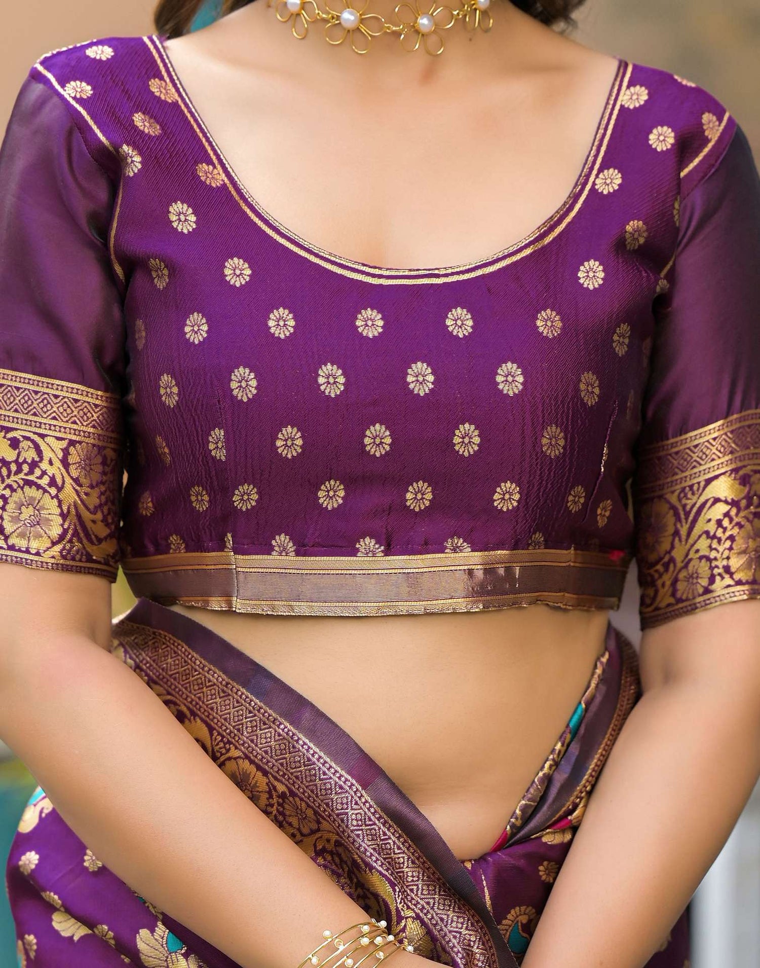 Dark Purple Silk Woven Banarasi Saree