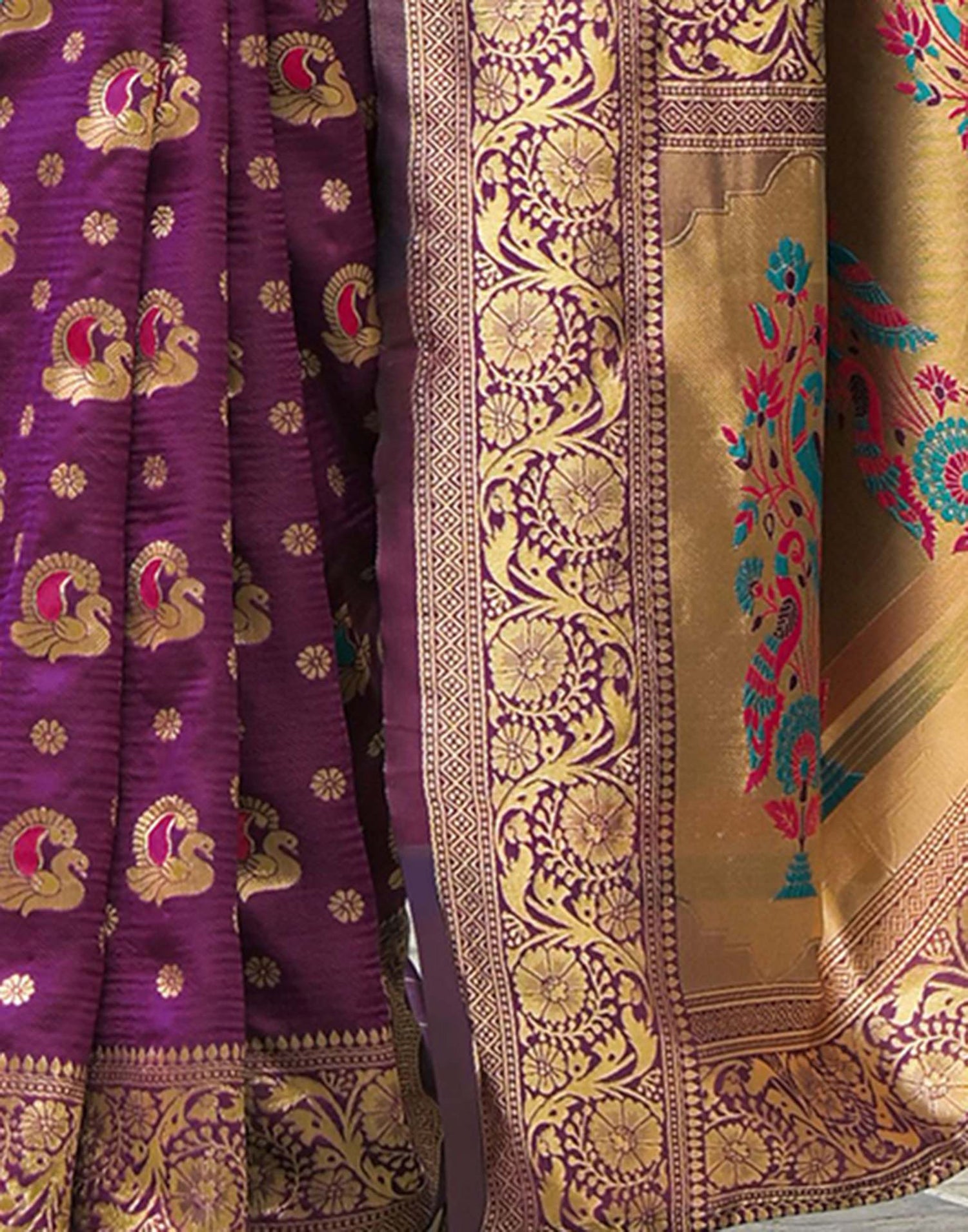 Dark Purple Silk Woven Banarasi Saree