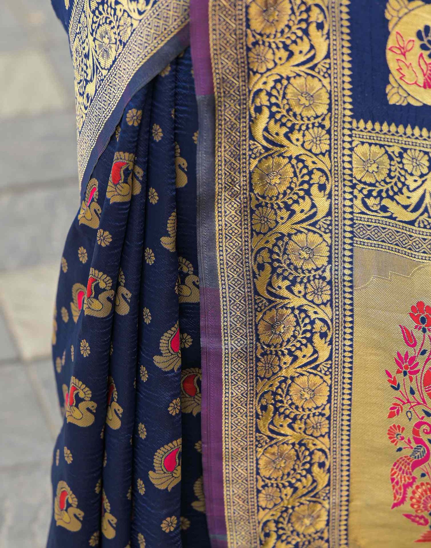 Navy Blue Silk Woven Banarasi Saree