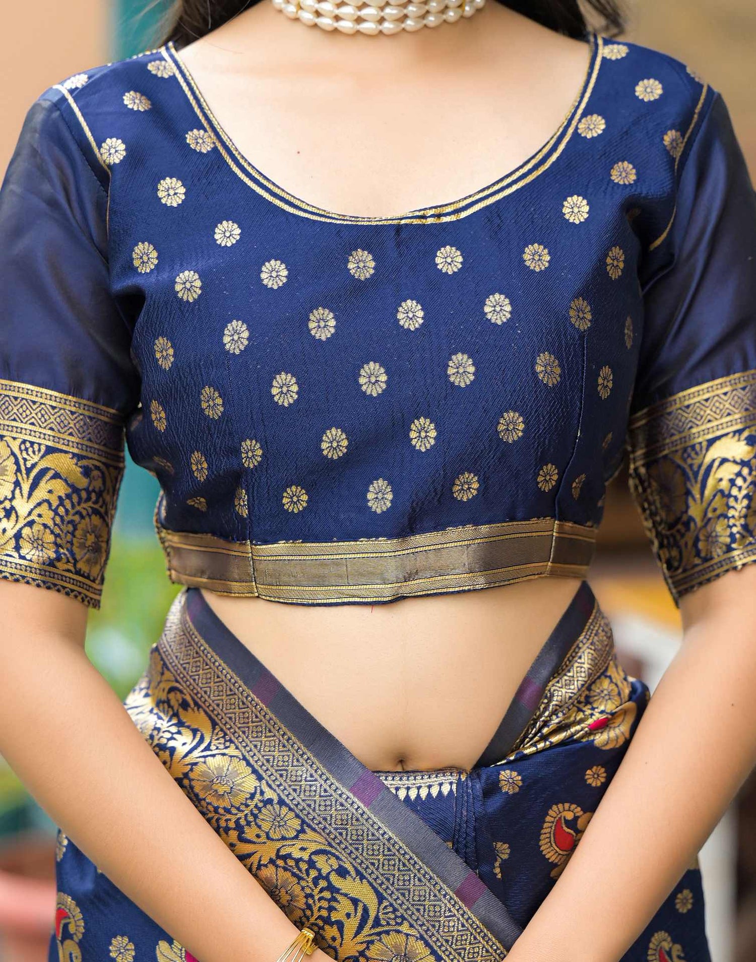 Navy Blue Silk Woven Banarasi Saree
