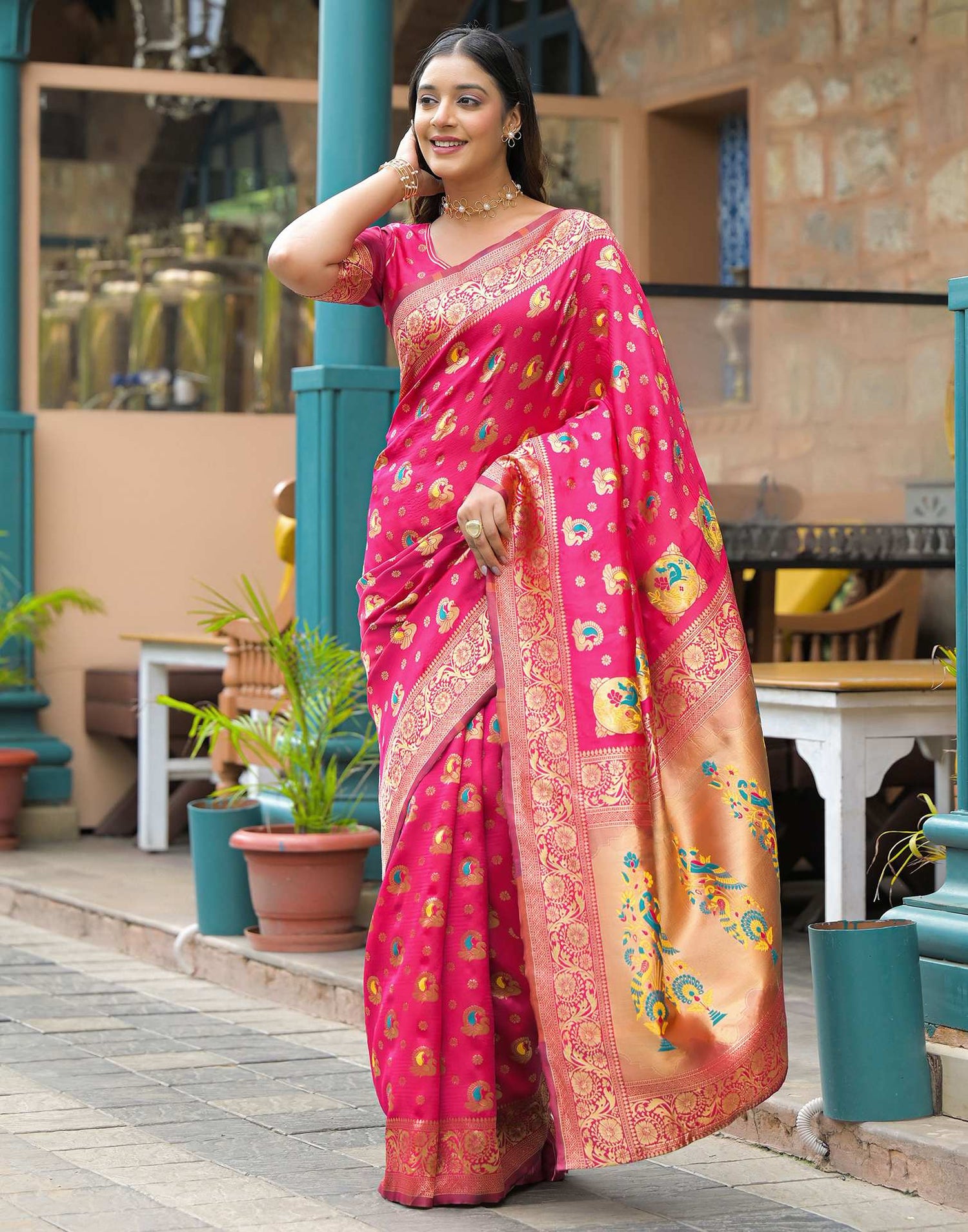 Dark Pink Silk Woven Banarasi Saree