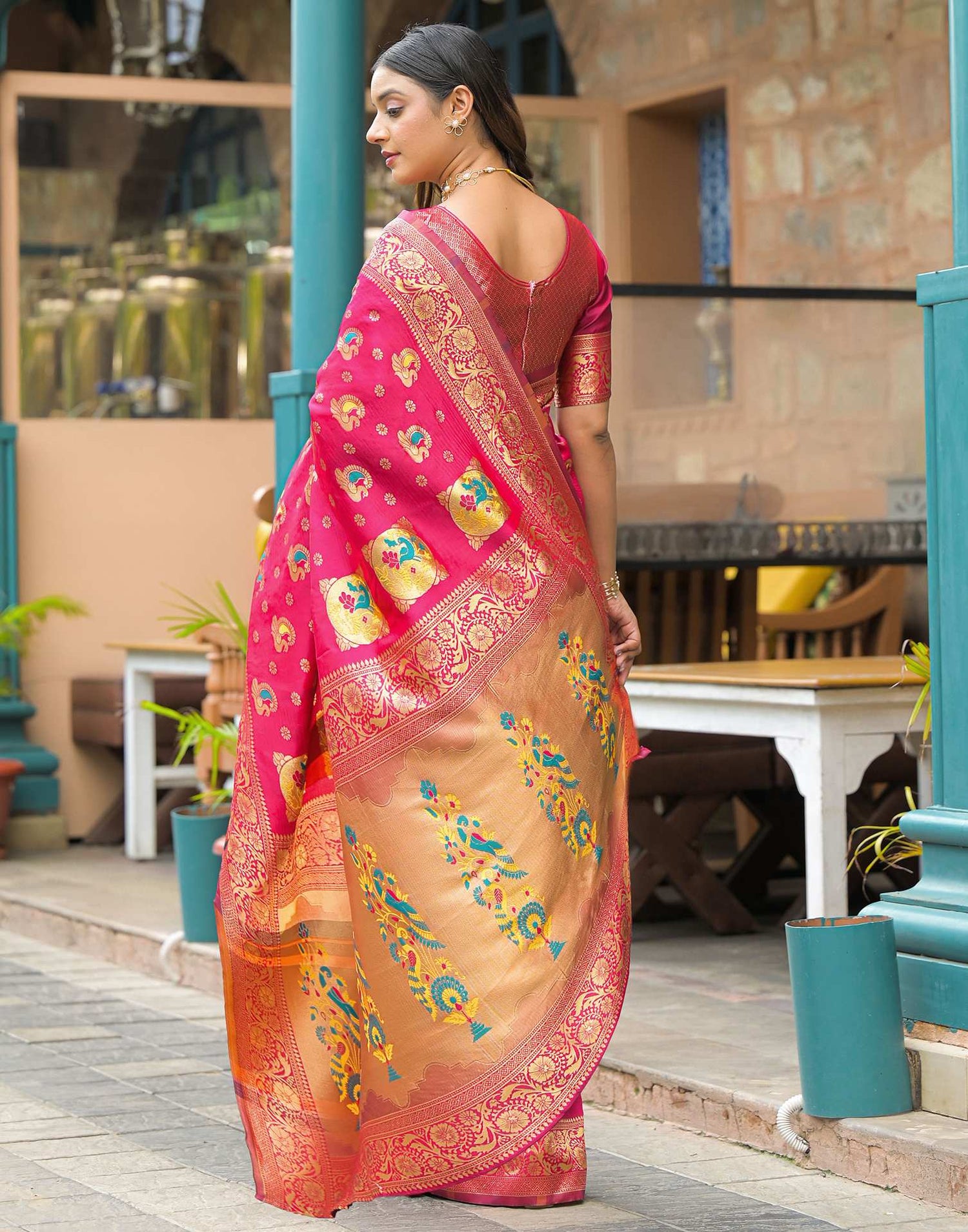 Dark Pink Silk Woven Banarasi Saree